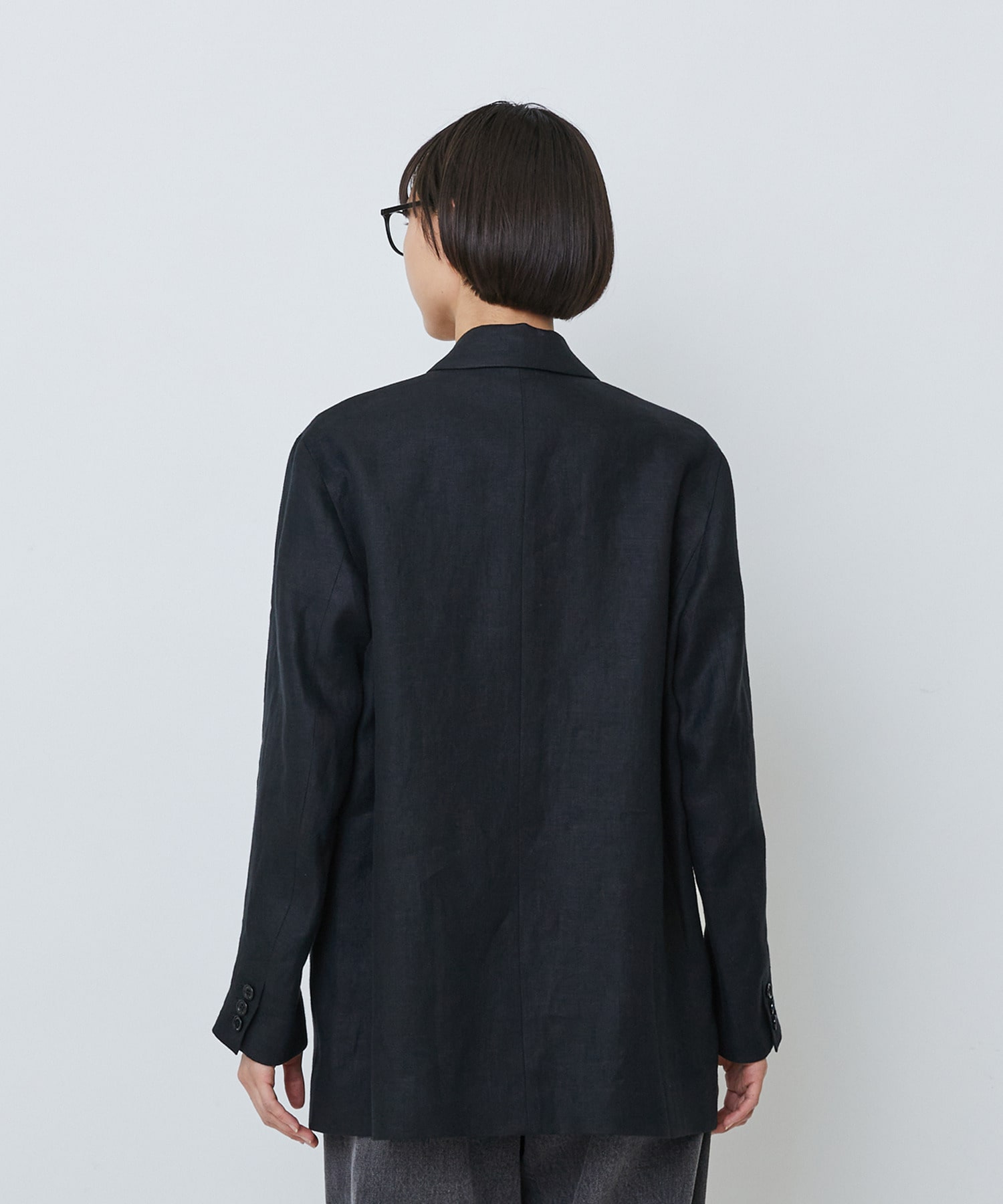 【LOISIR】【セットアップ対応】リネンツイルダブルブレストジャケット 詳細画像 ブラック 13