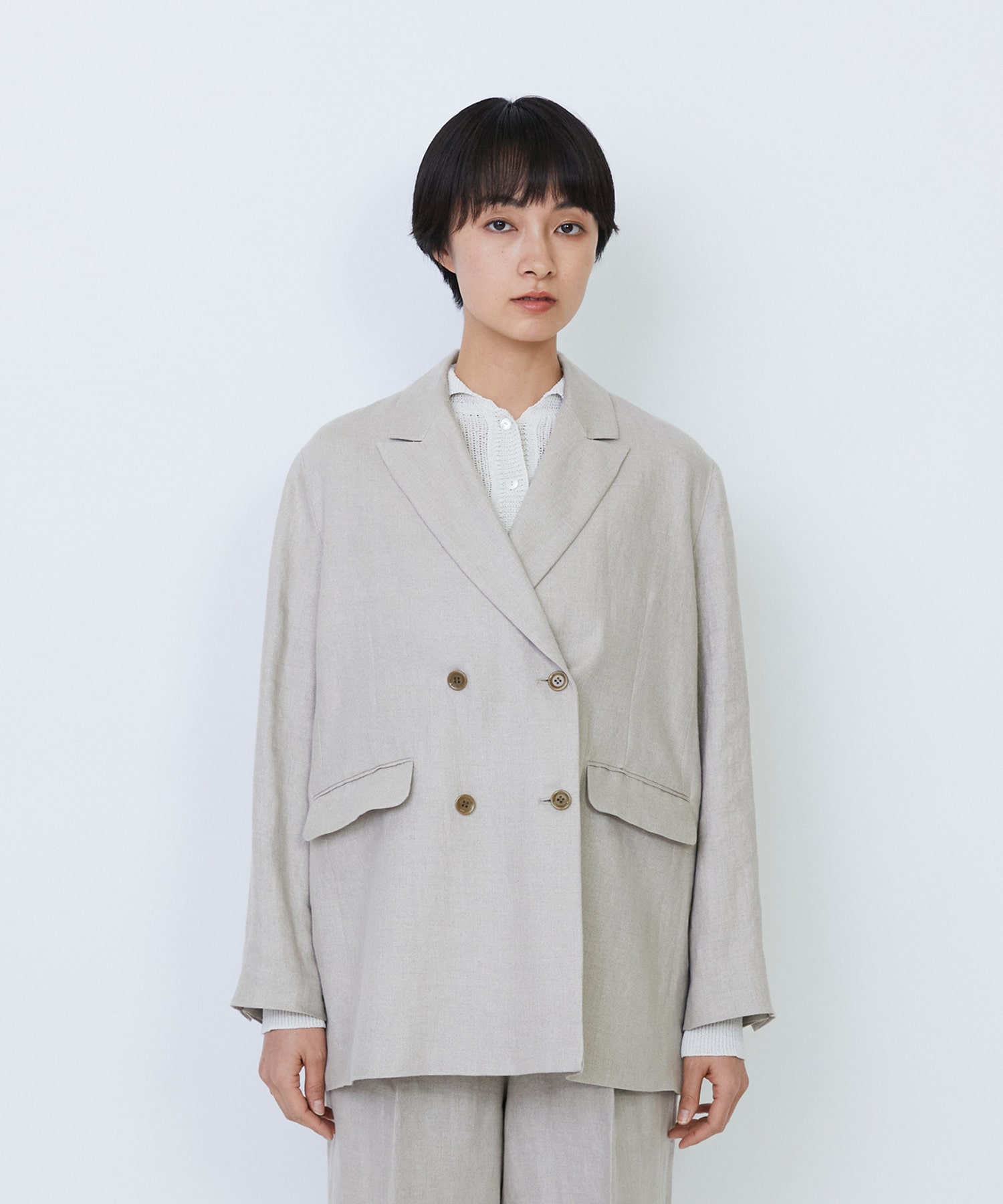 【LOISIR】【セットアップ対応】リネンツイルダブルブレストジャケット 詳細画像 ブラック 14