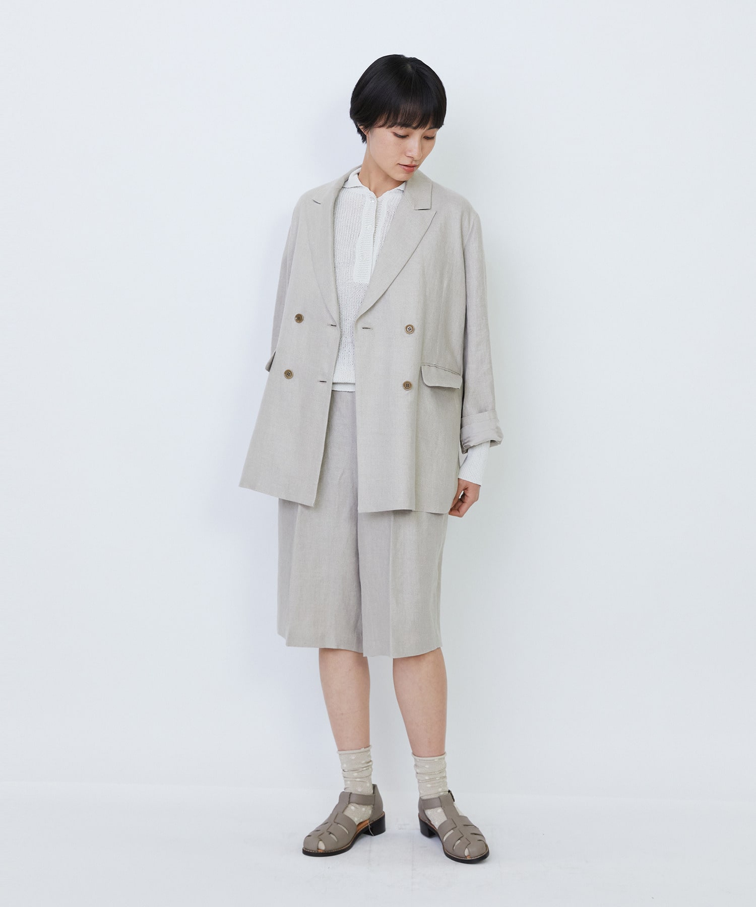 【LOISIR】【セットアップ対応】リネンツイルダブルブレストジャケット 詳細画像 ブラック 7