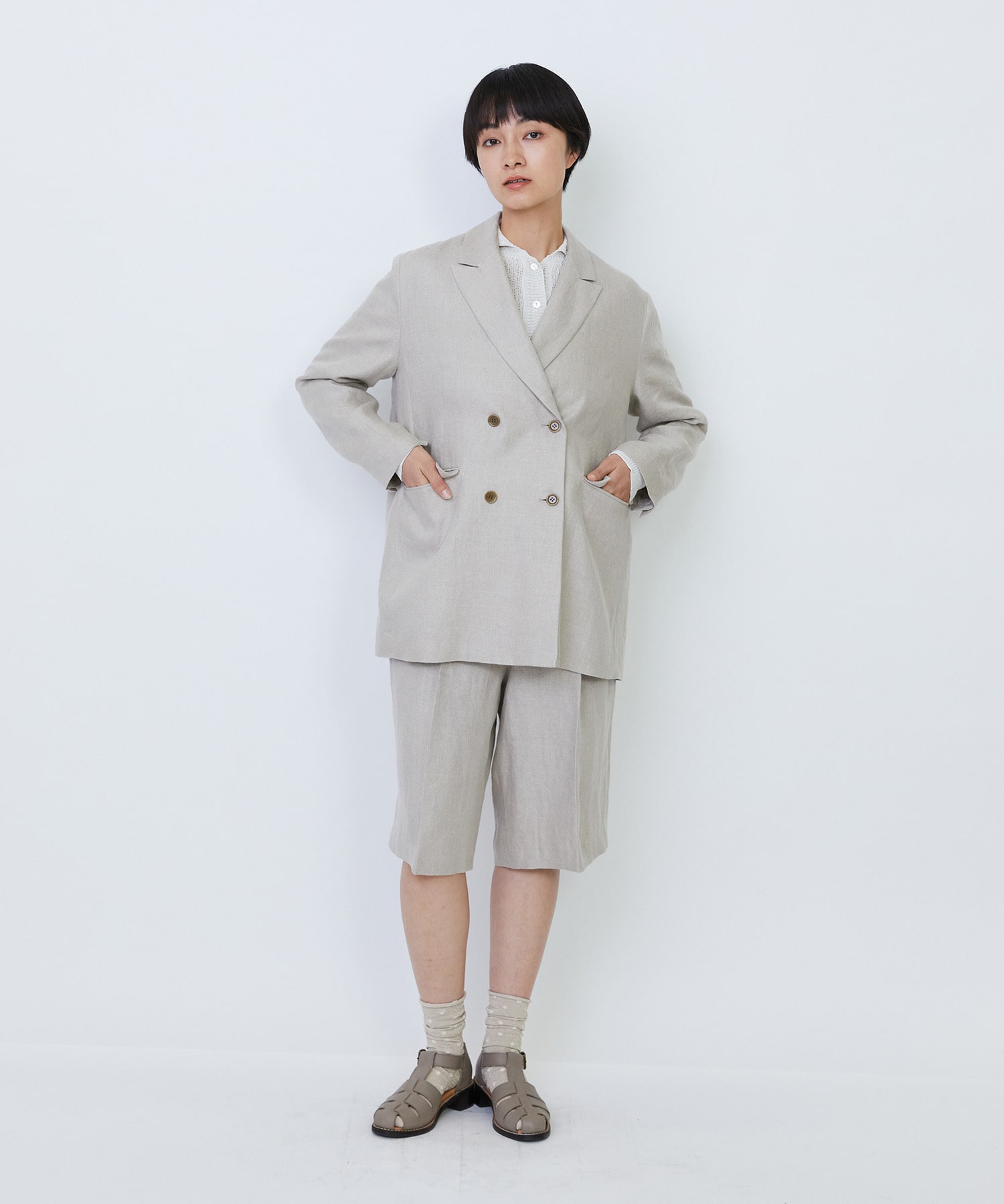 【LOISIR】【セットアップ対応】リネンツイルダブルブレストジャケット 詳細画像 ブラック 8