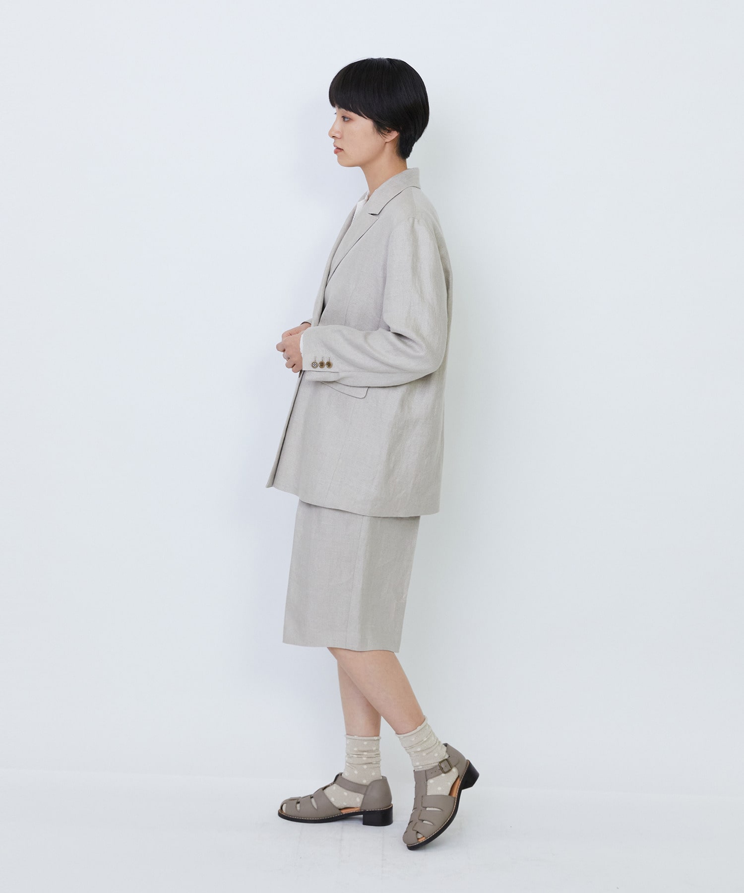 【LOISIR】【セットアップ対応】リネンツイルダブルブレストジャケット 詳細画像 ブラック 9