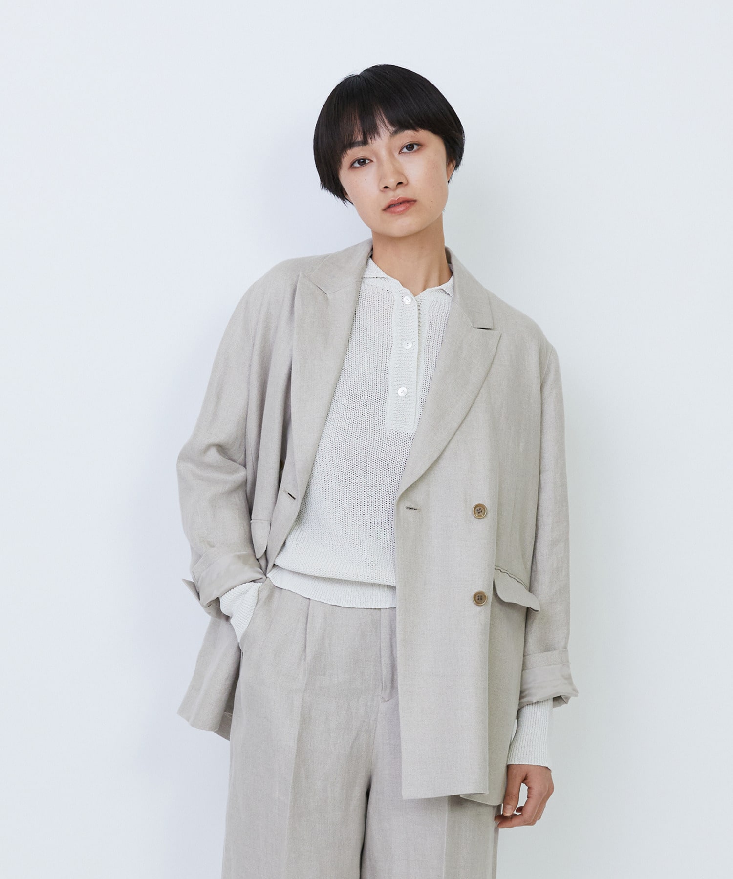 【LOISIR】【セットアップ対応】リネンツイルダブルブレストジャケット 詳細画像 キナリ 1