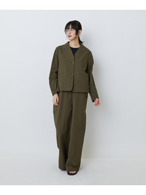 【LOISIR】グランジコットンポプリンノーカラージャケット 詳細画像 ブラウン 3