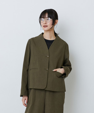 【LOISIR】グランジコットンポプリンノーカラージャケット 詳細画像 ブラウン 1