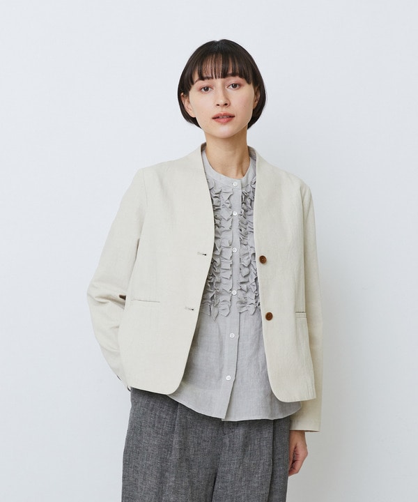 【LOISIR】グランジコットンポプリンノーカラージャケット