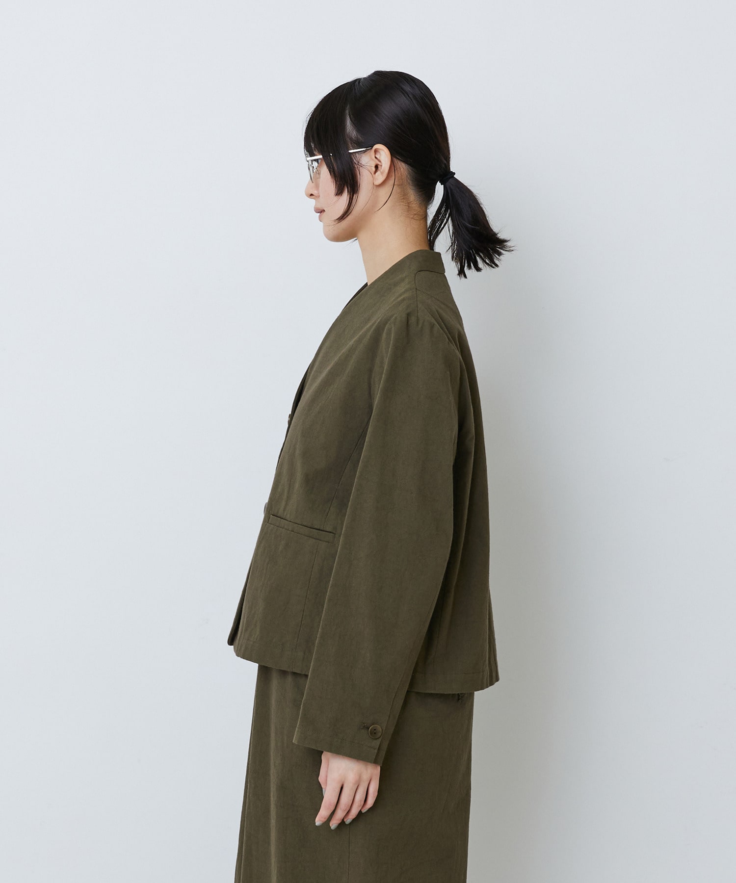 【LOISIR】グランジコットンポプリンノーカラージャケット 詳細画像 ブラウン 11