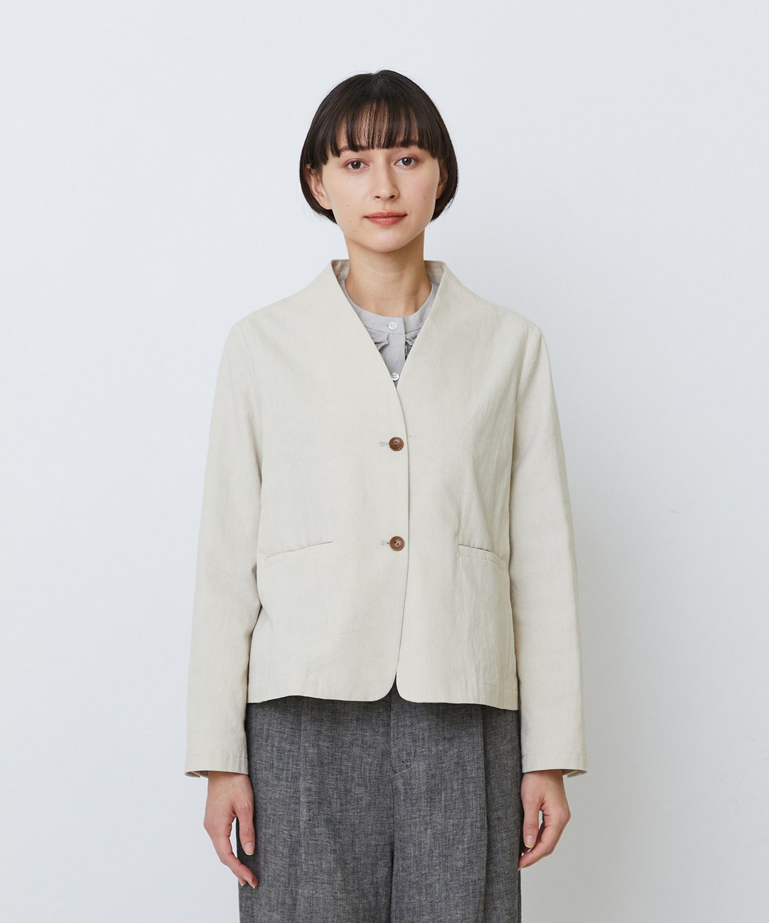 【LOISIR】グランジコットンポプリンノーカラージャケット 詳細画像 ブラウン 13