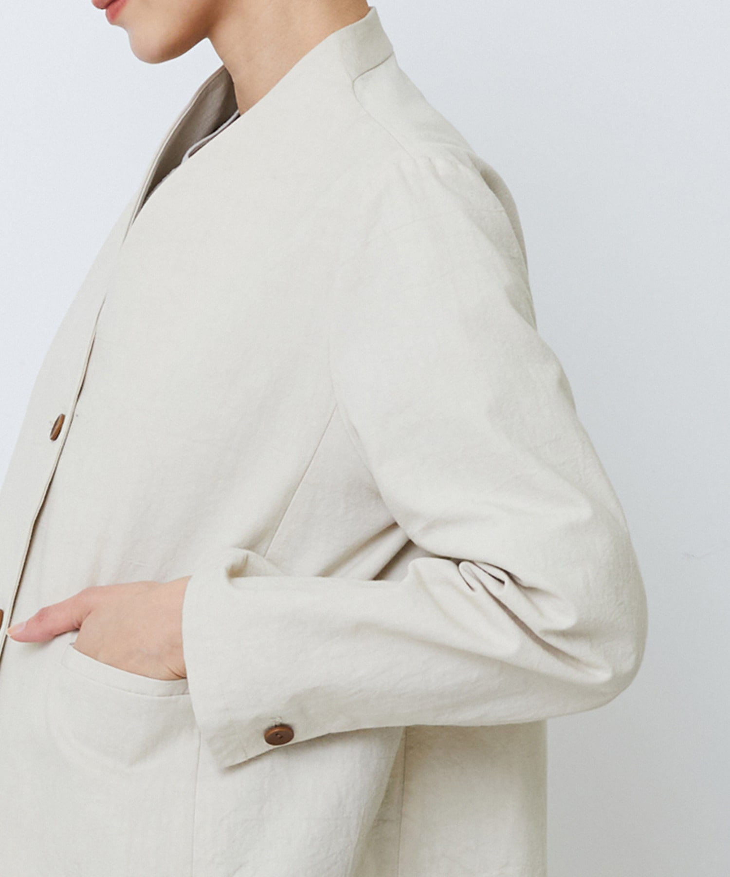 【LOISIR】グランジコットンポプリンノーカラージャケット 詳細画像 ブラウン 18