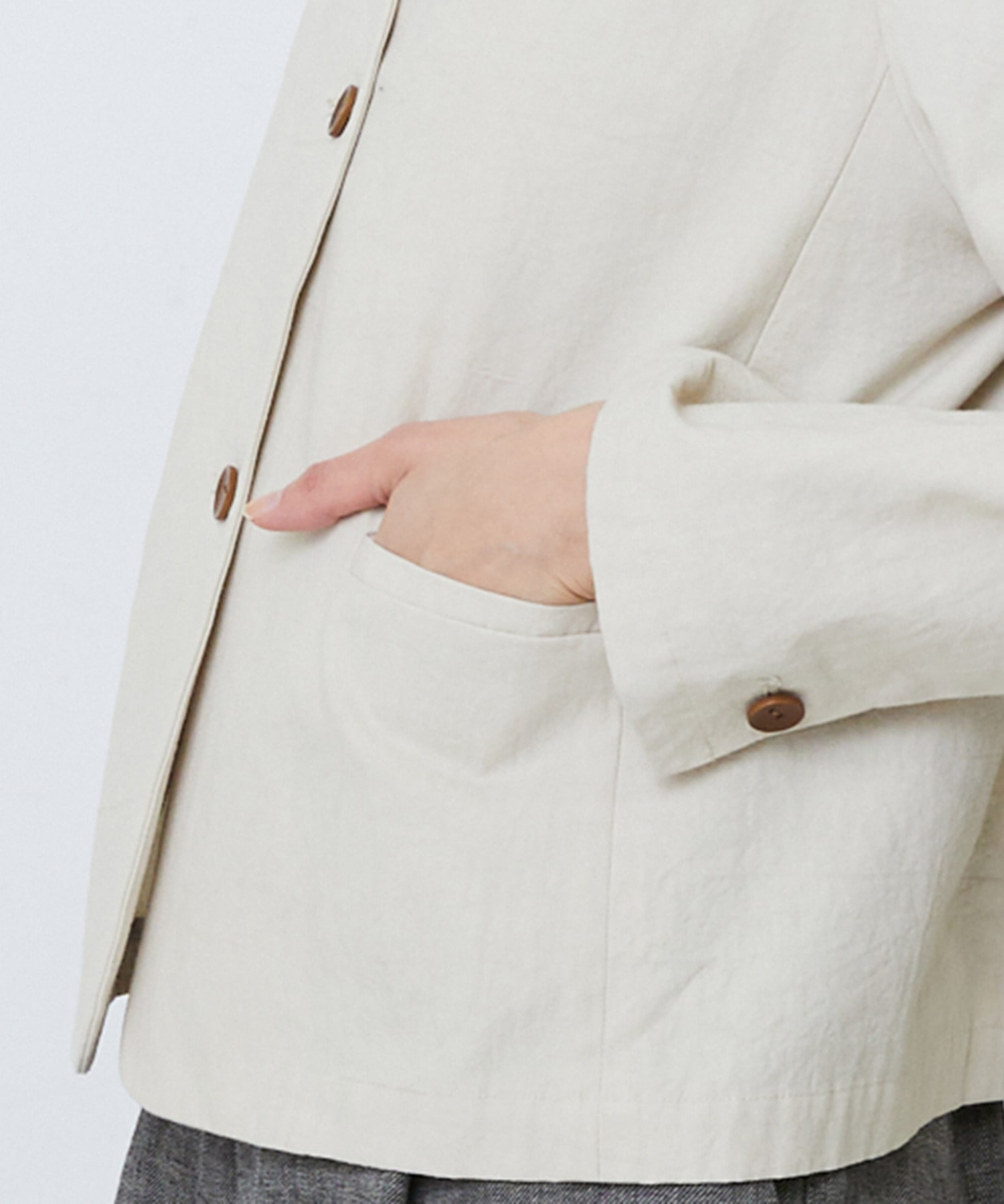 【LOISIR】グランジコットンポプリンノーカラージャケット 詳細画像 ブラウン 19