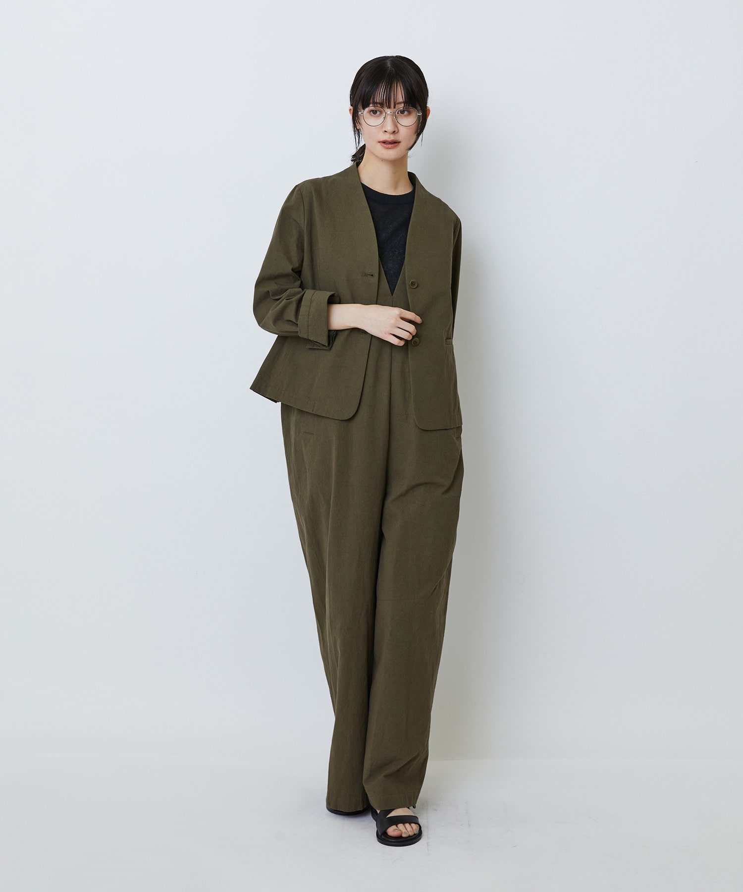 【LOISIR】グランジコットンポプリンノーカラージャケット 詳細画像 ブラウン 2