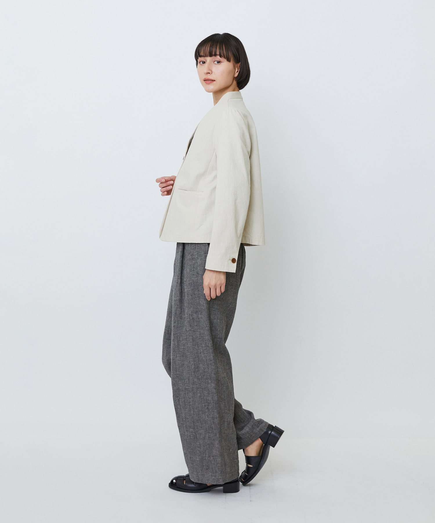 【LOISIR】グランジコットンポプリンノーカラージャケット 詳細画像 ブラウン 8