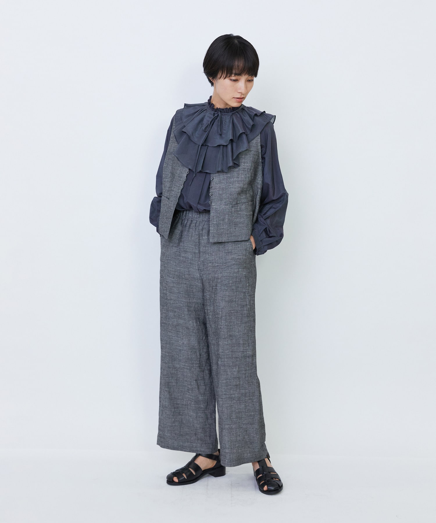 【LOISIR】【MTサイズ有り】バンブーリネンイージーパンツ 詳細画像 グレー 2