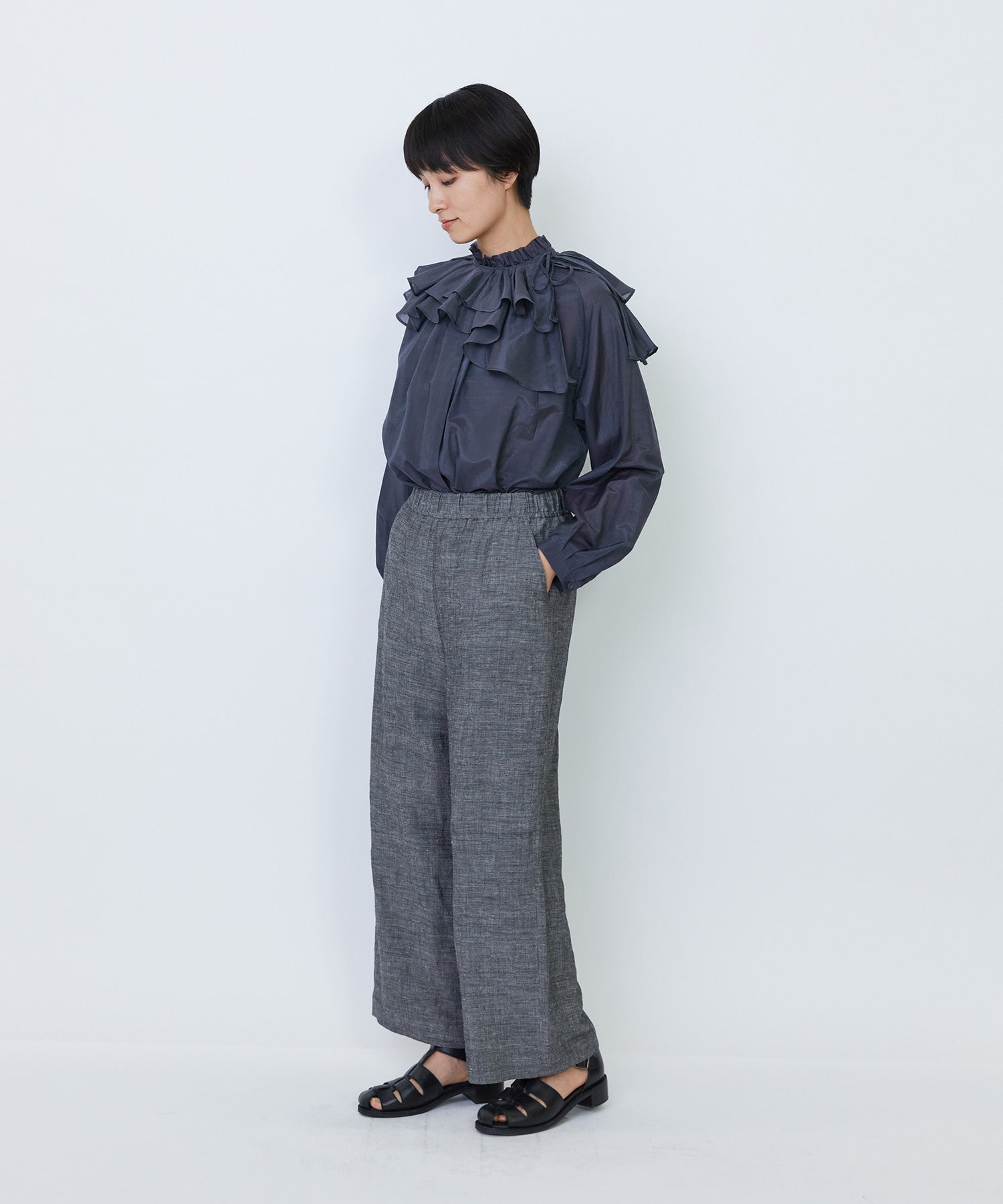 【LOISIR】【MTサイズ有り】バンブーリネンイージーパンツ 詳細画像 グレー 4