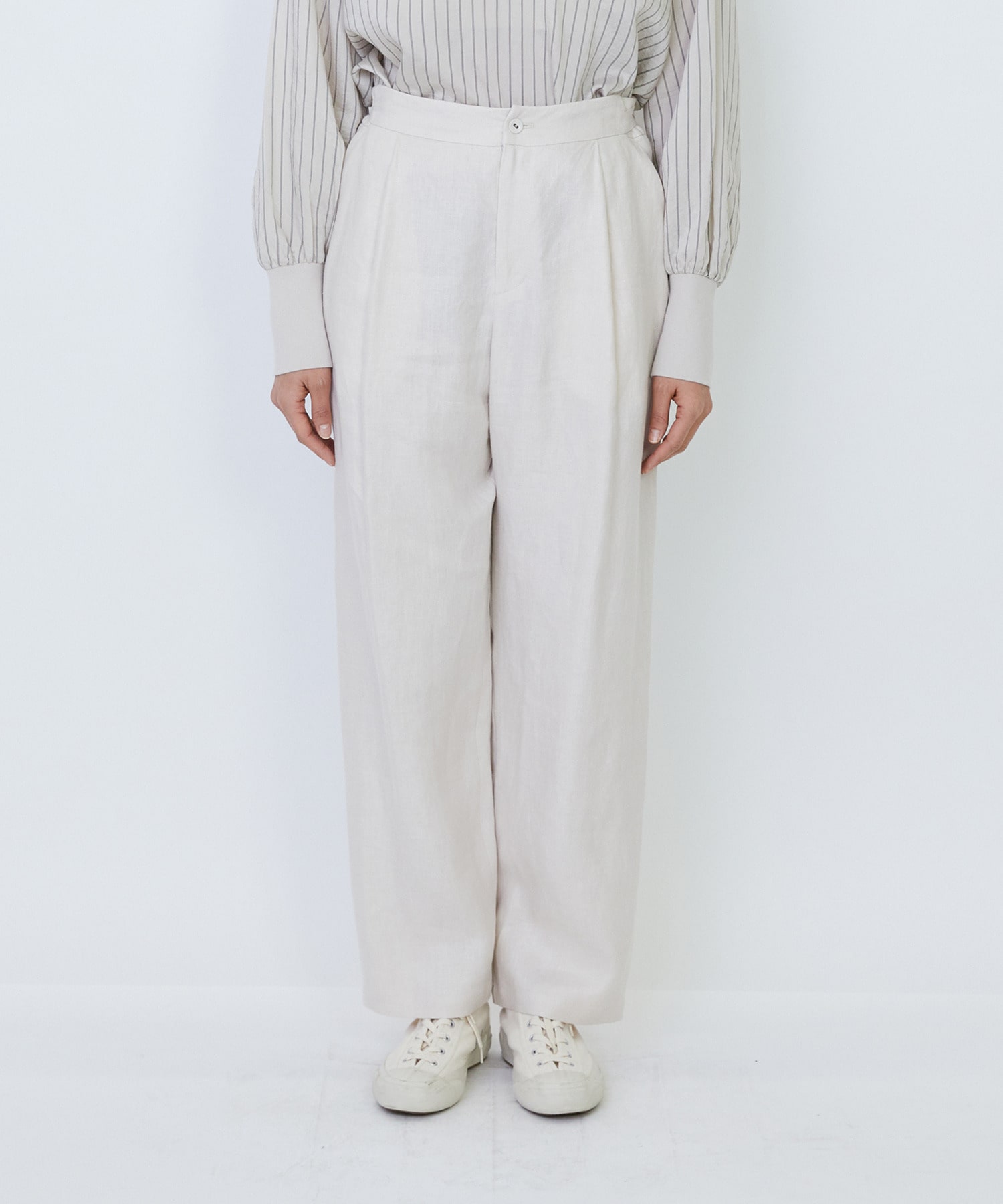 【LOISIR】リネンツイルアジャスター付きテーパードパンツ 詳細画像 グリーン 11