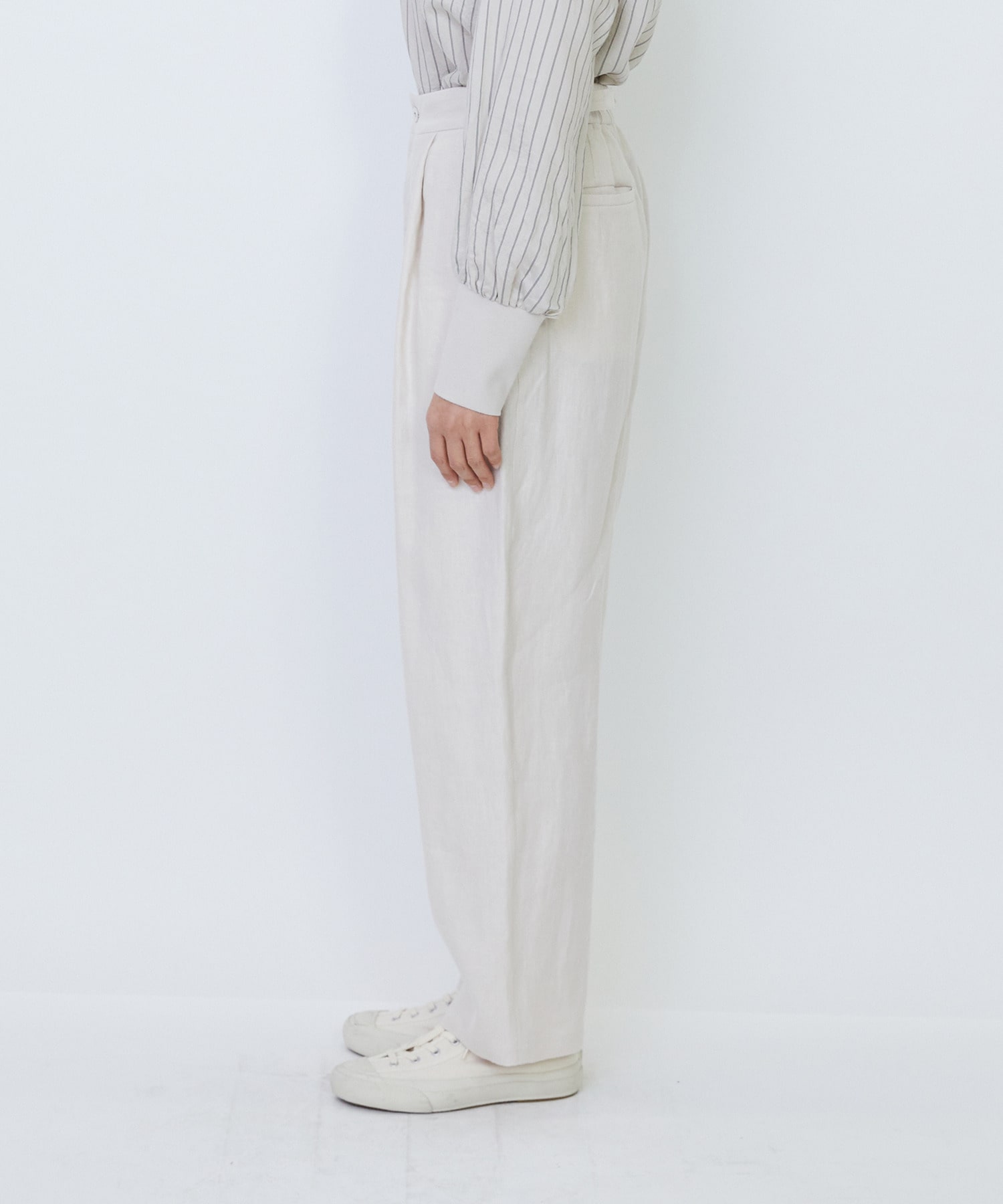 【LOISIR】リネンツイルアジャスター付きテーパードパンツ 詳細画像 グリーン 12