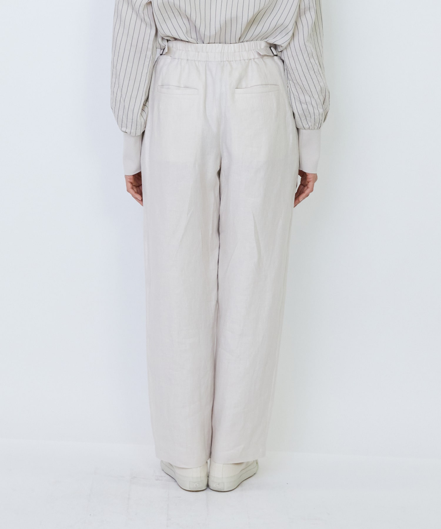 【LOISIR】リネンツイルアジャスター付きテーパードパンツ 詳細画像 グリーン 13