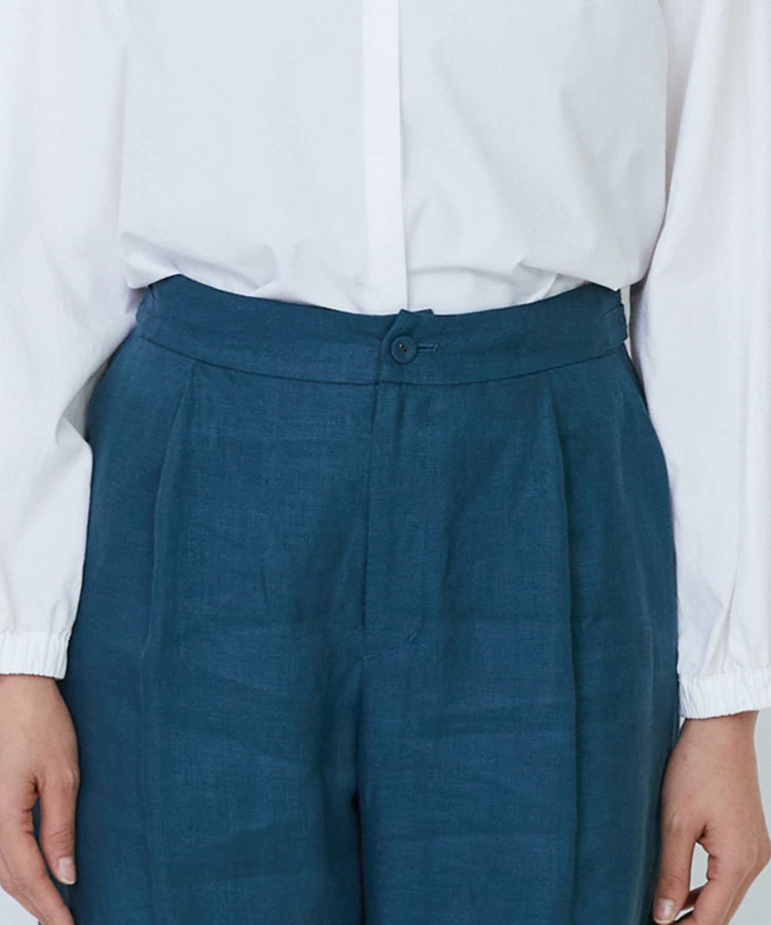 【LOISIR】リネンツイルアジャスター付きテーパードパンツ 詳細画像 グリーン 17