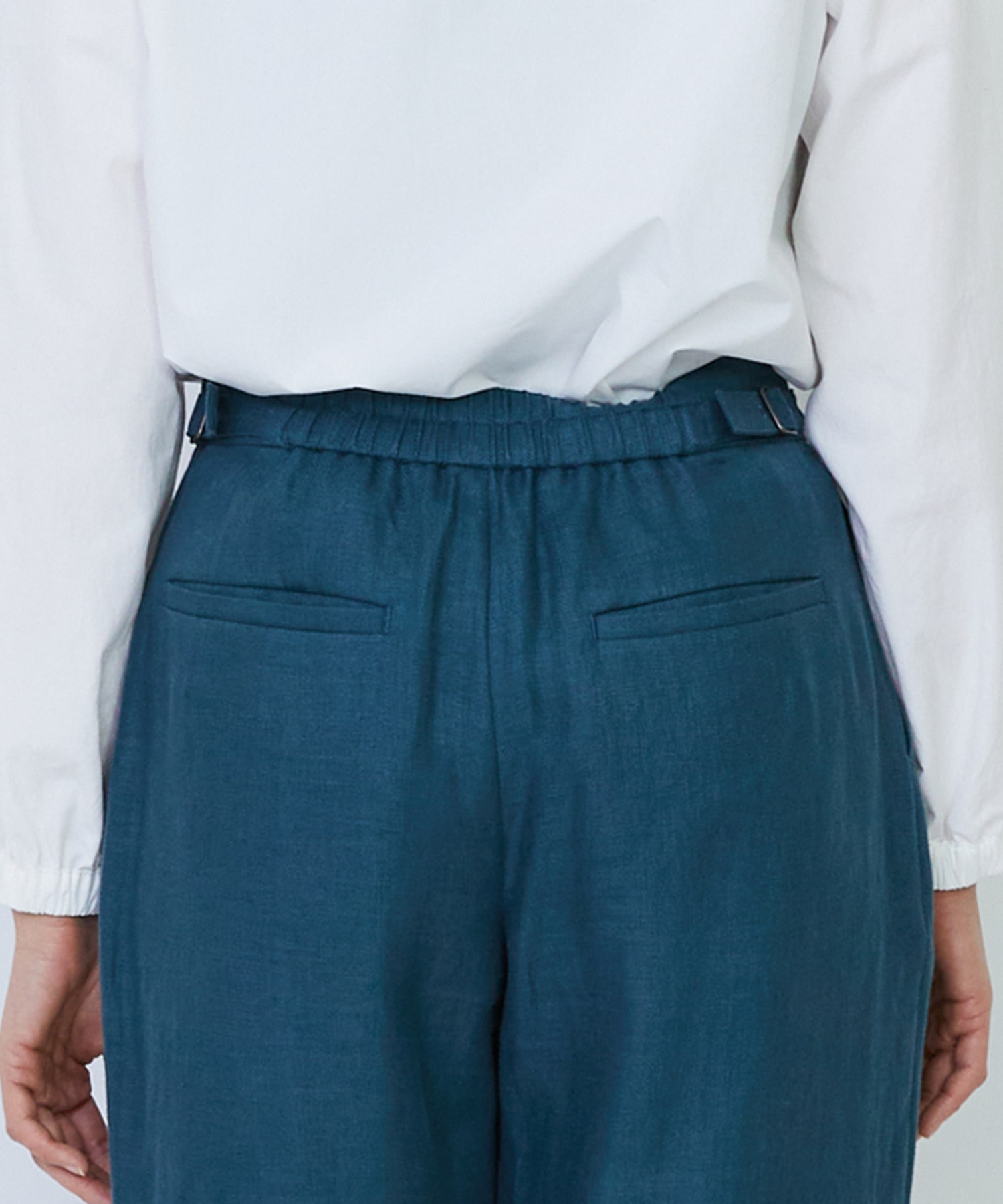 【LOISIR】リネンツイルアジャスター付きテーパードパンツ 詳細画像 グリーン 18