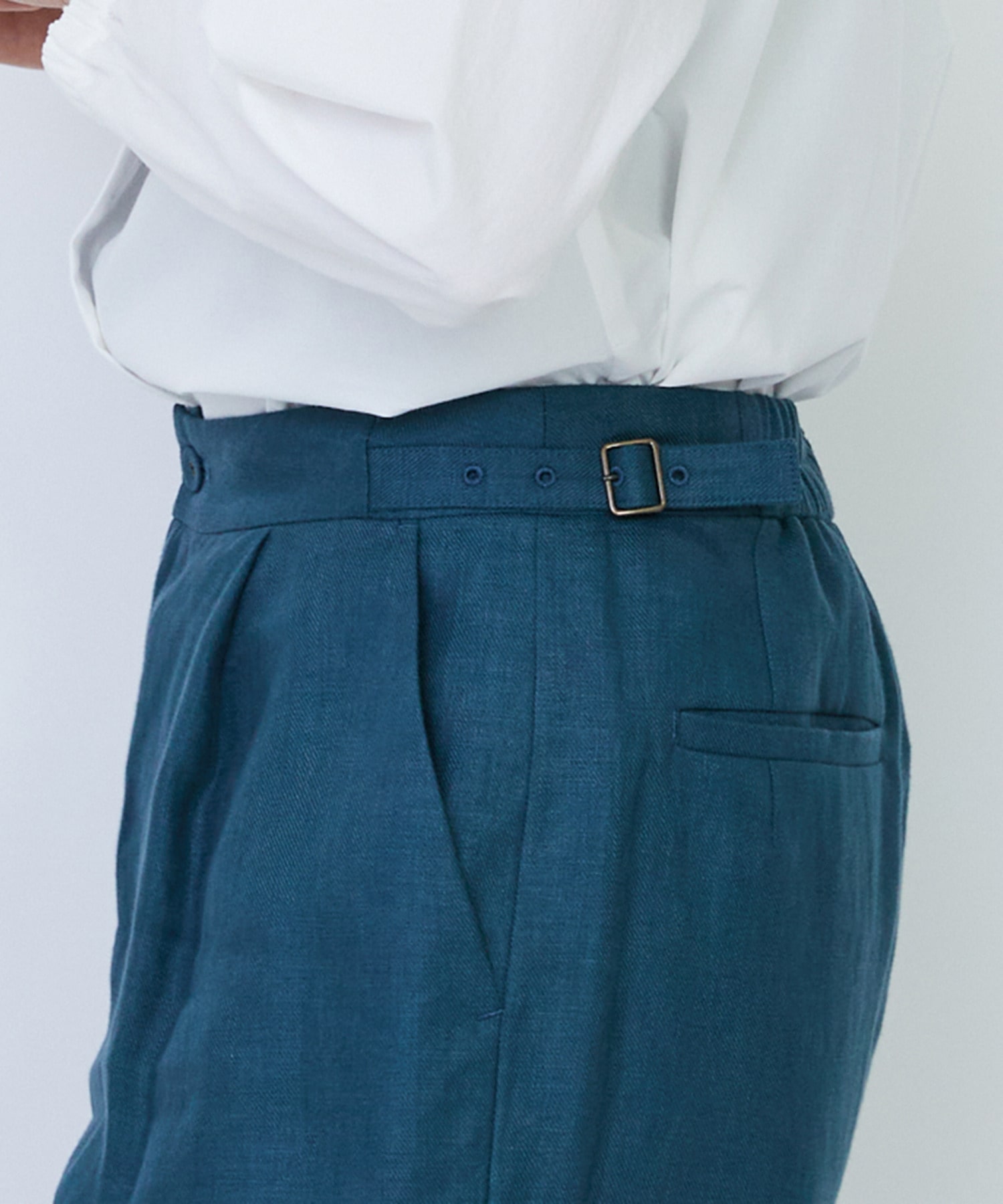 【LOISIR】リネンツイルアジャスター付きテーパードパンツ 詳細画像 グリーン 20