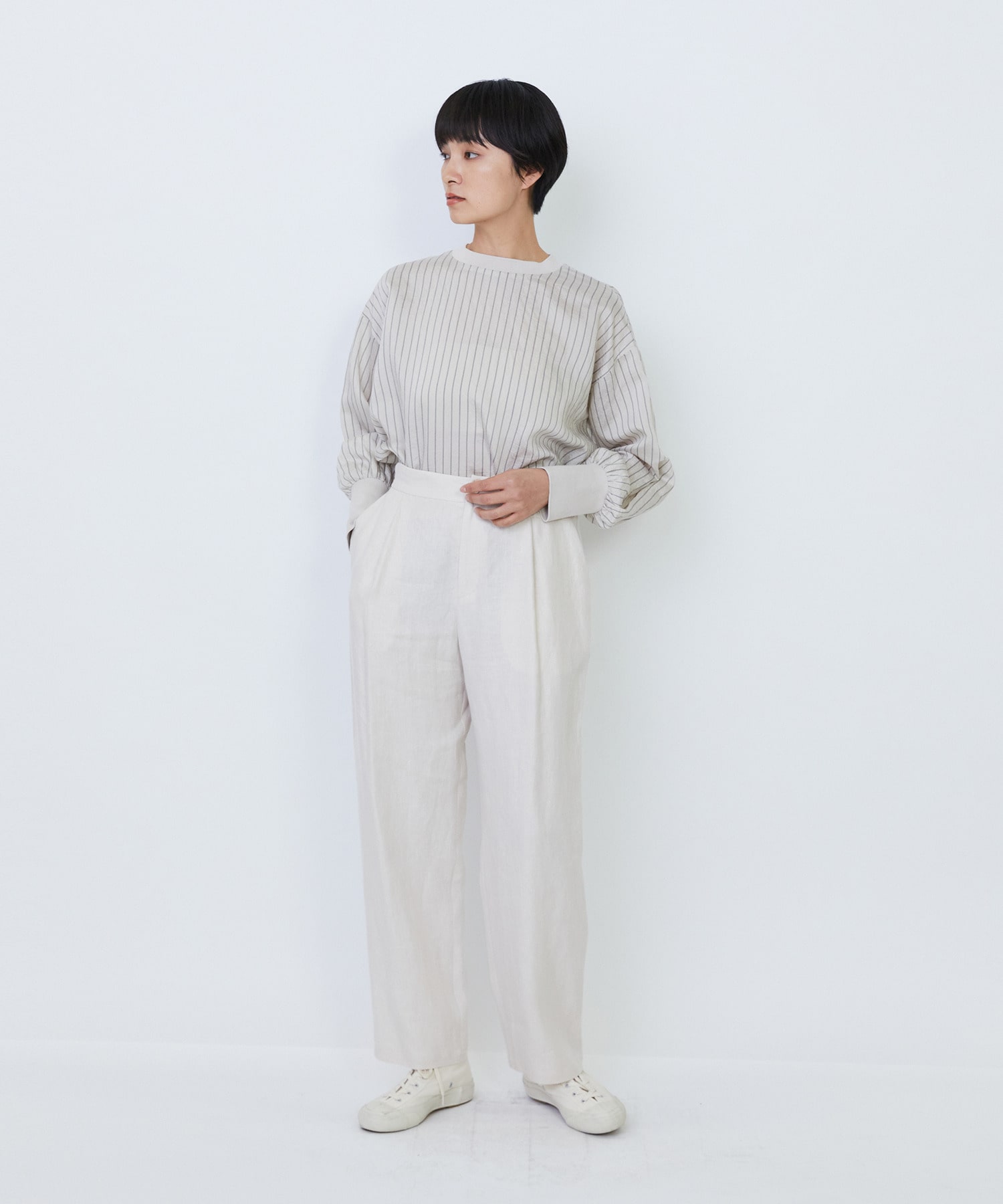 【LOISIR】リネンツイルアジャスター付きテーパードパンツ 詳細画像 グリーン 3