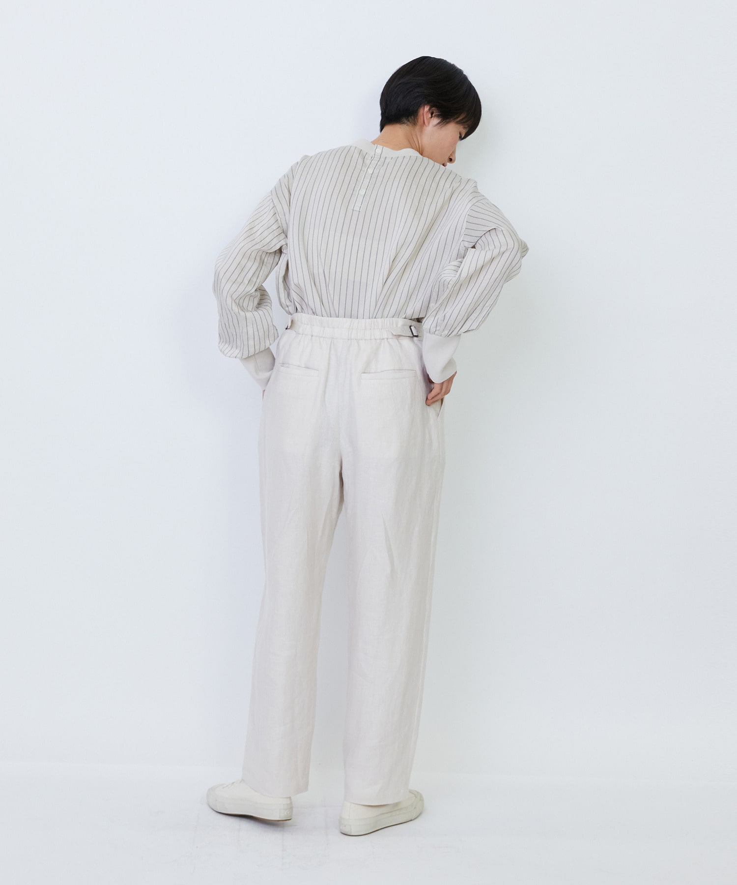 【LOISIR】リネンツイルアジャスター付きテーパードパンツ 詳細画像 グリーン 5