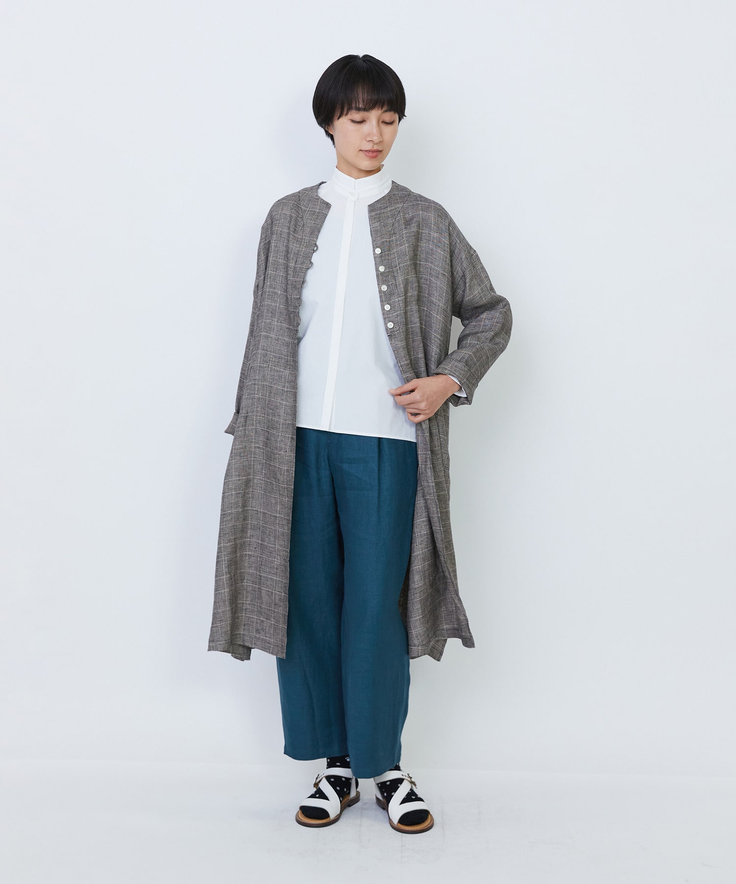 【LOISIR】リネンツイルアジャスター付きテーパードパンツ 詳細画像 グリーン 7