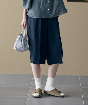 【LOISIR】【セットアップ対応】リネンツイルハーフパンツ 詳細画像 ブラック 1