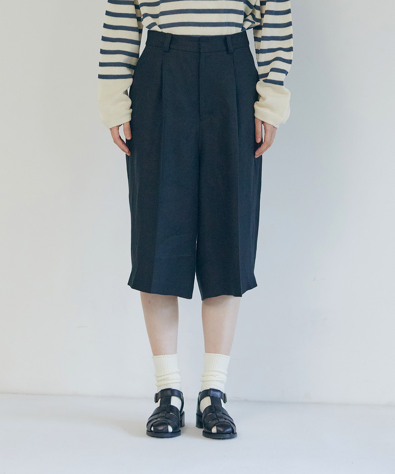 【LOISIR】【セットアップ対応】リネンツイルハーフパンツ 詳細画像 ブラック 10