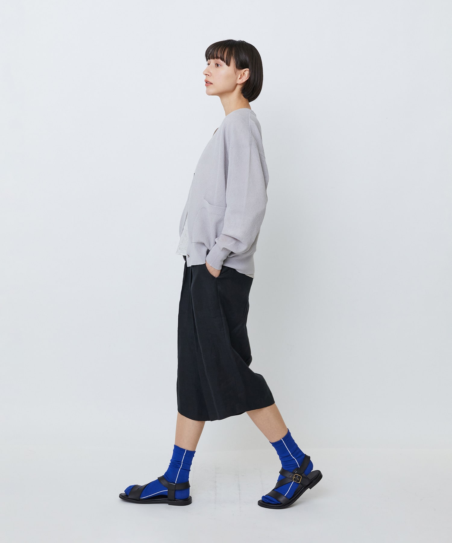 【LOISIR】【セットアップ対応】リネンツイルハーフパンツ 詳細画像 ブラック 4