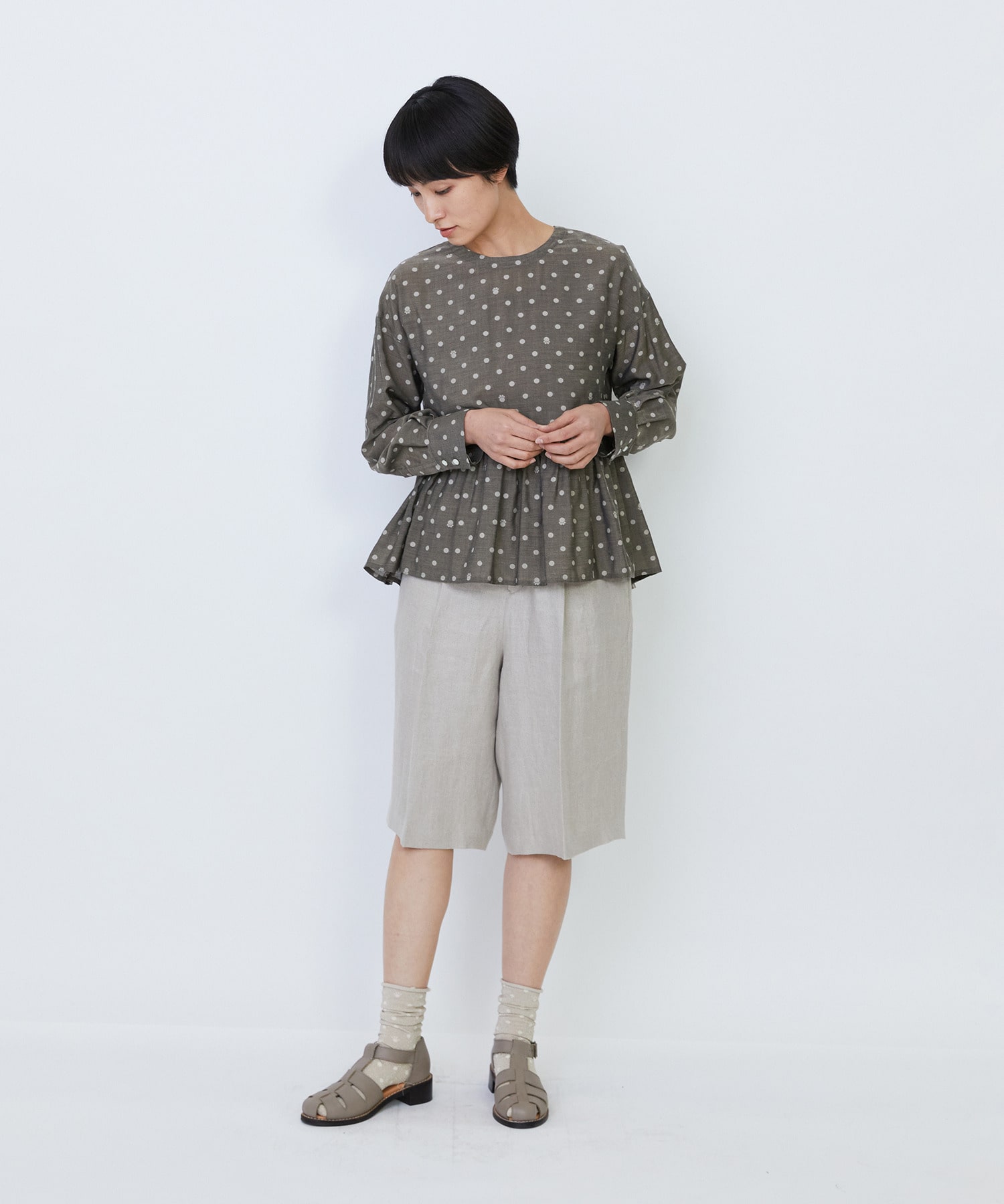 【LOISIR】【セットアップ対応】リネンツイルハーフパンツ 詳細画像 ブラック 5