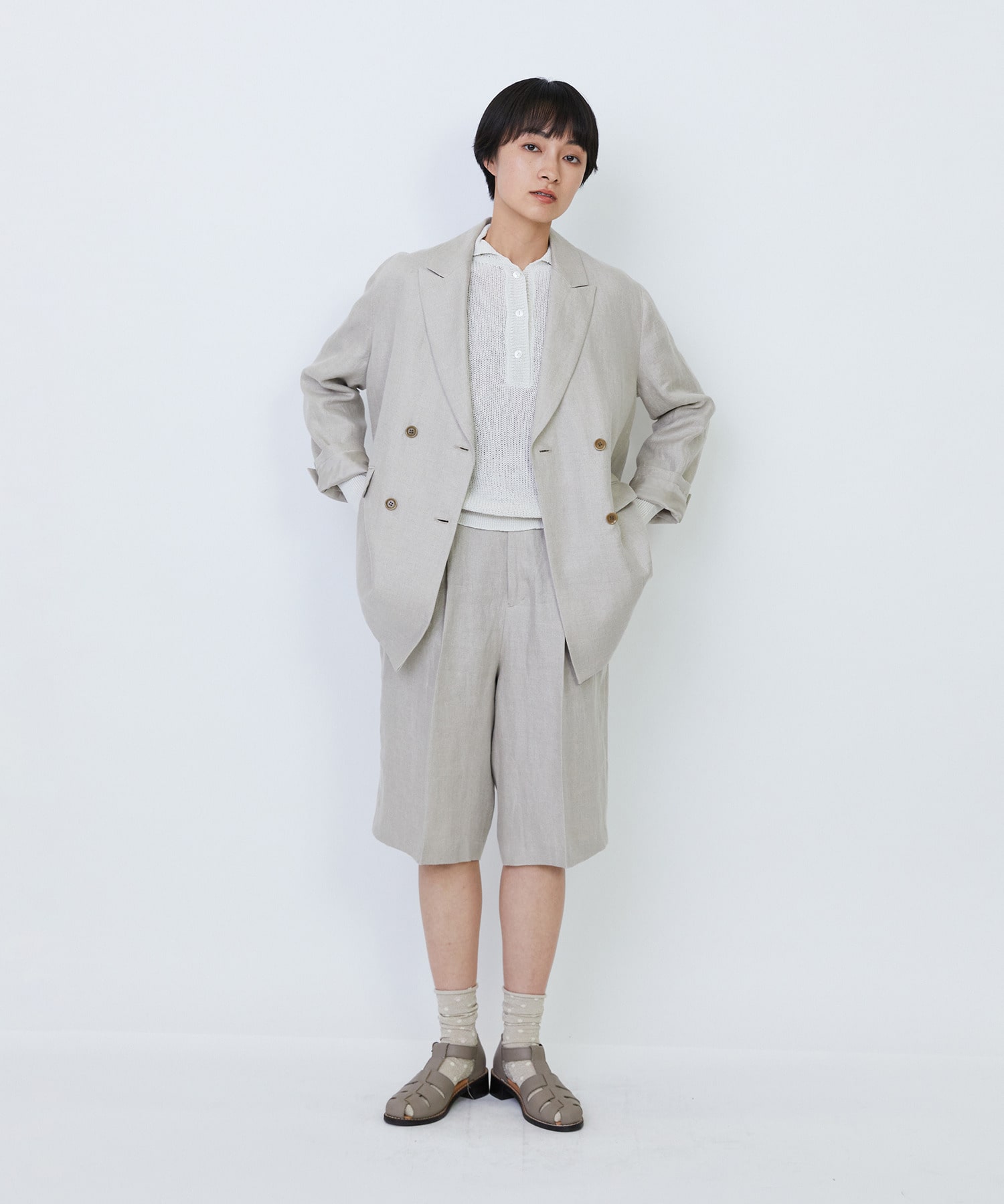 【LOISIR】【セットアップ対応】リネンツイルハーフパンツ 詳細画像 ブラック 6