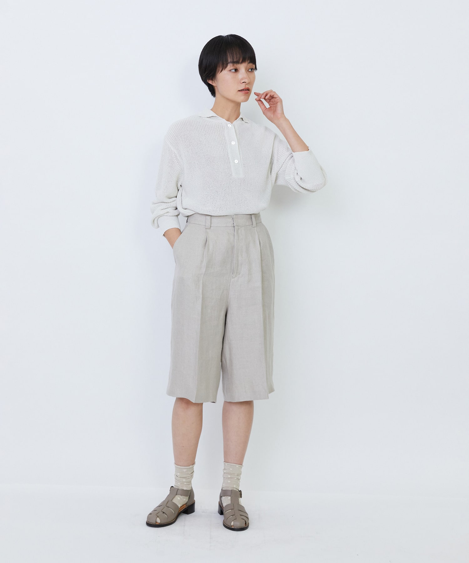 【LOISIR】【セットアップ対応】リネンツイルハーフパンツ 詳細画像 ブラック 7