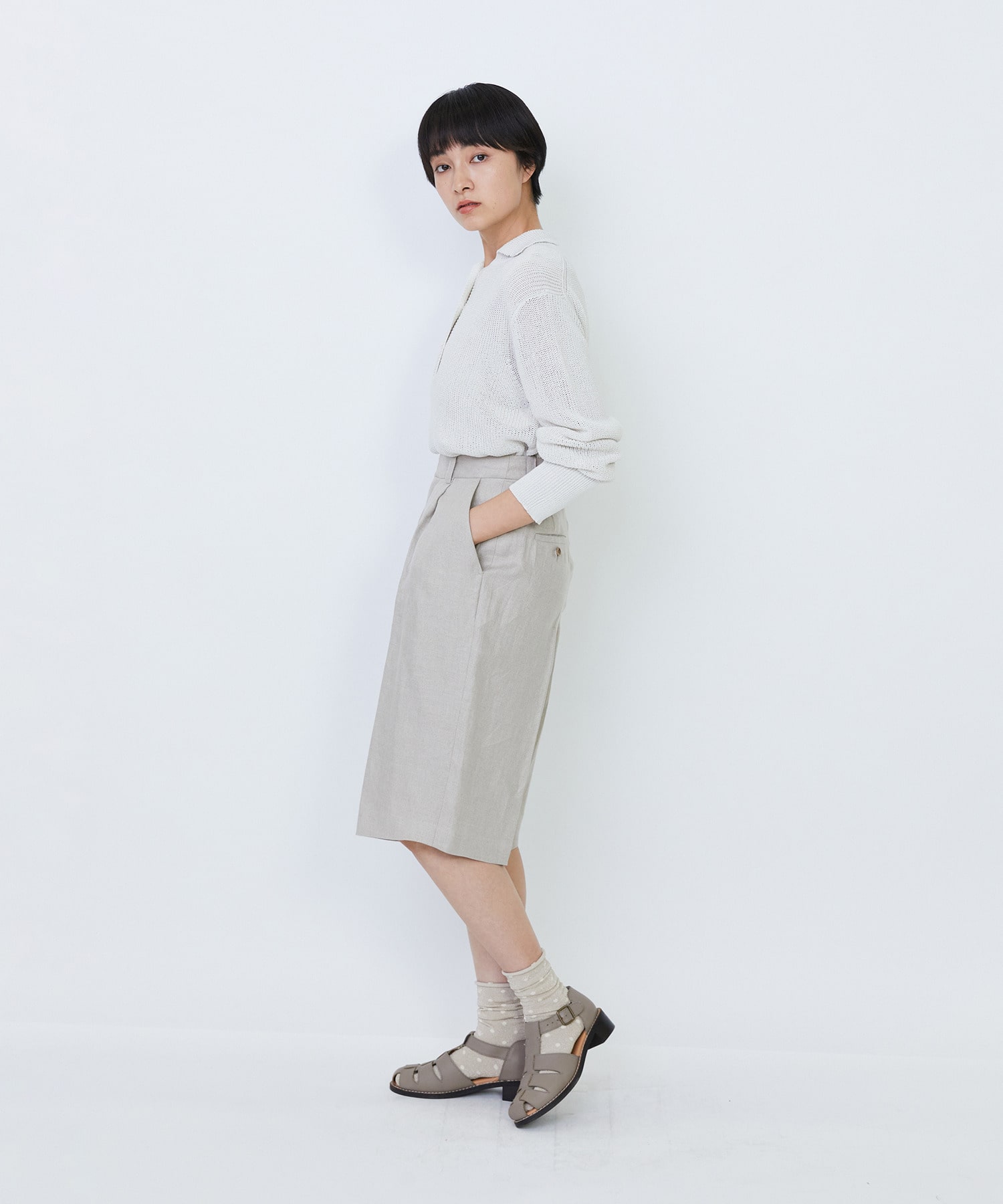 【LOISIR】【セットアップ対応】リネンツイルハーフパンツ 詳細画像 ブラック 8