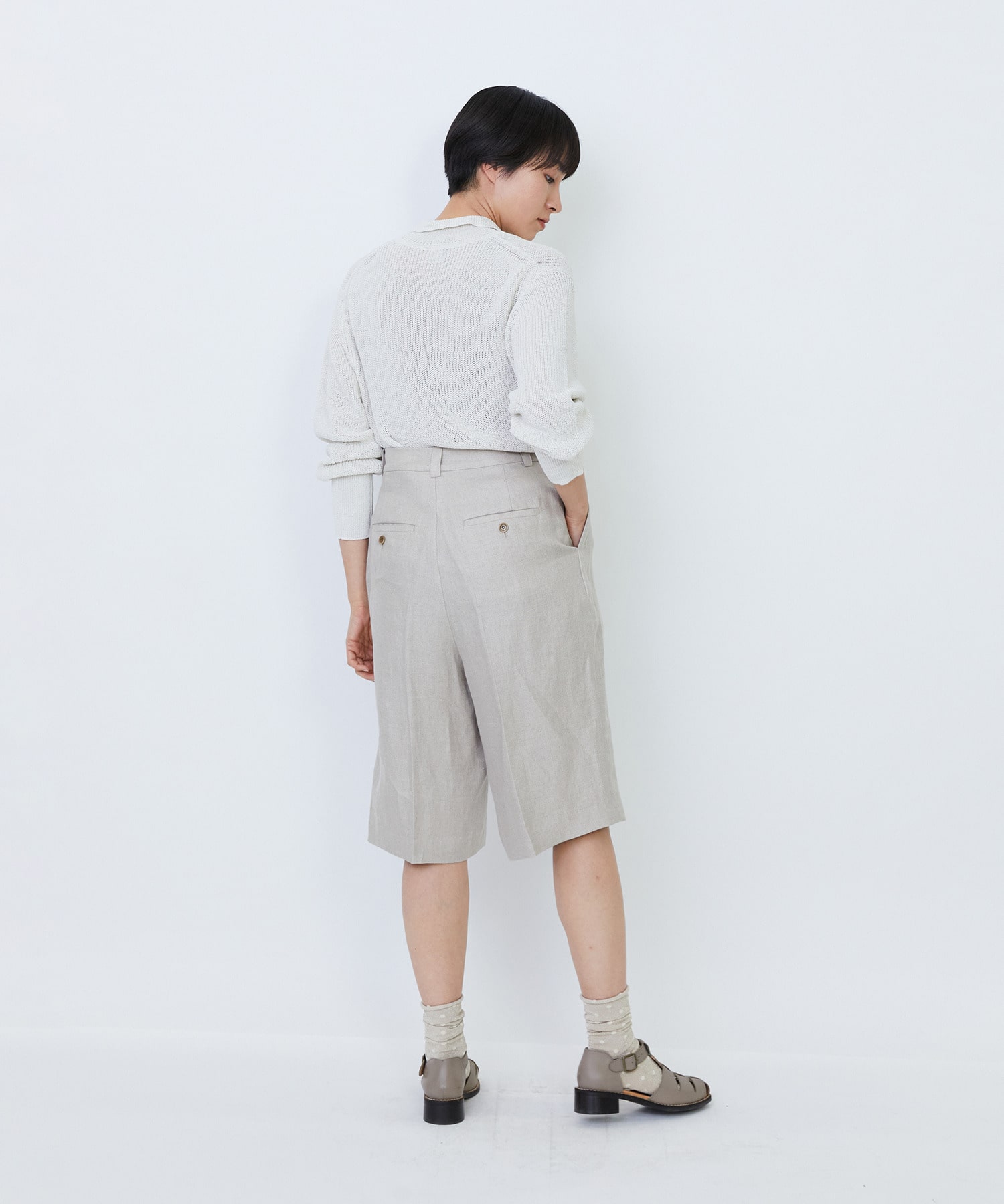 【LOISIR】【セットアップ対応】リネンツイルハーフパンツ 詳細画像 ブラック 9