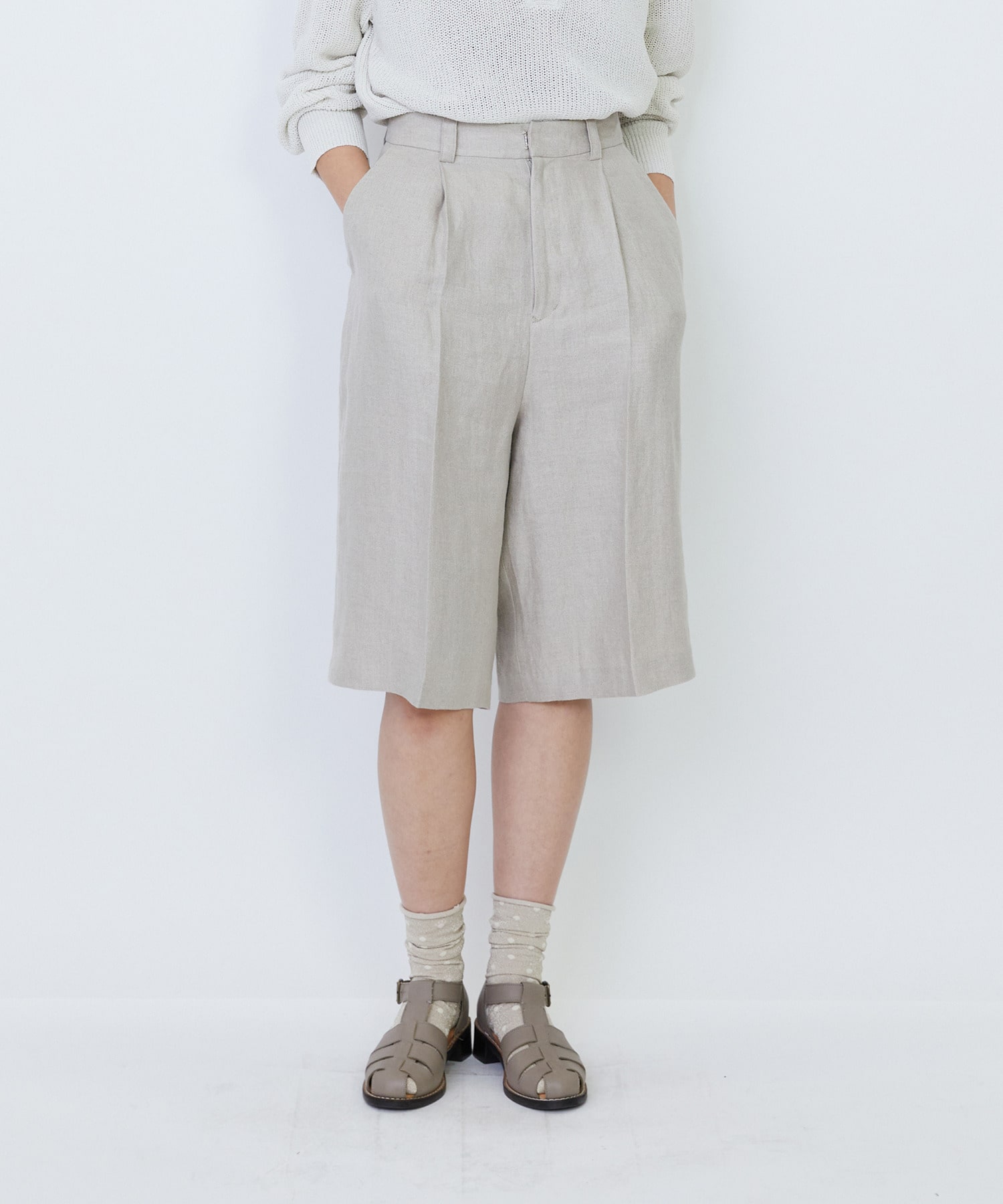 【LOISIR】【セットアップ対応】リネンツイルハーフパンツ 詳細画像 キナリ 1