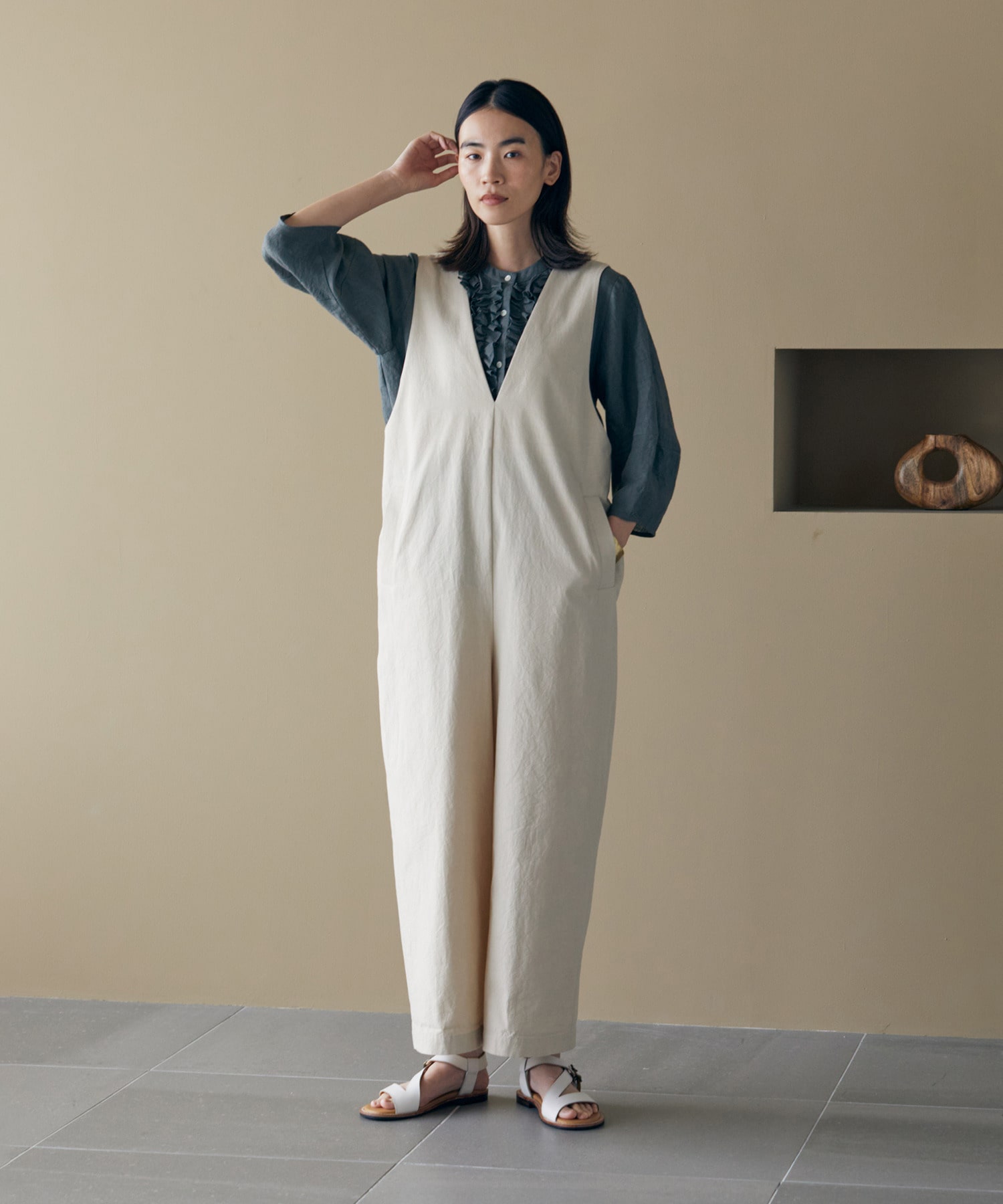 【LOISIR】【MTサイズ有り】グランジコットンポプリンオールインワン 詳細画像 ブラウン 1