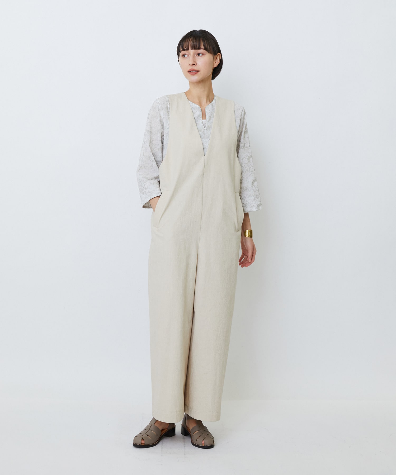 【LOISIR】【MTサイズ有り】グランジコットンポプリンオールインワン 詳細画像 ブラウン 2