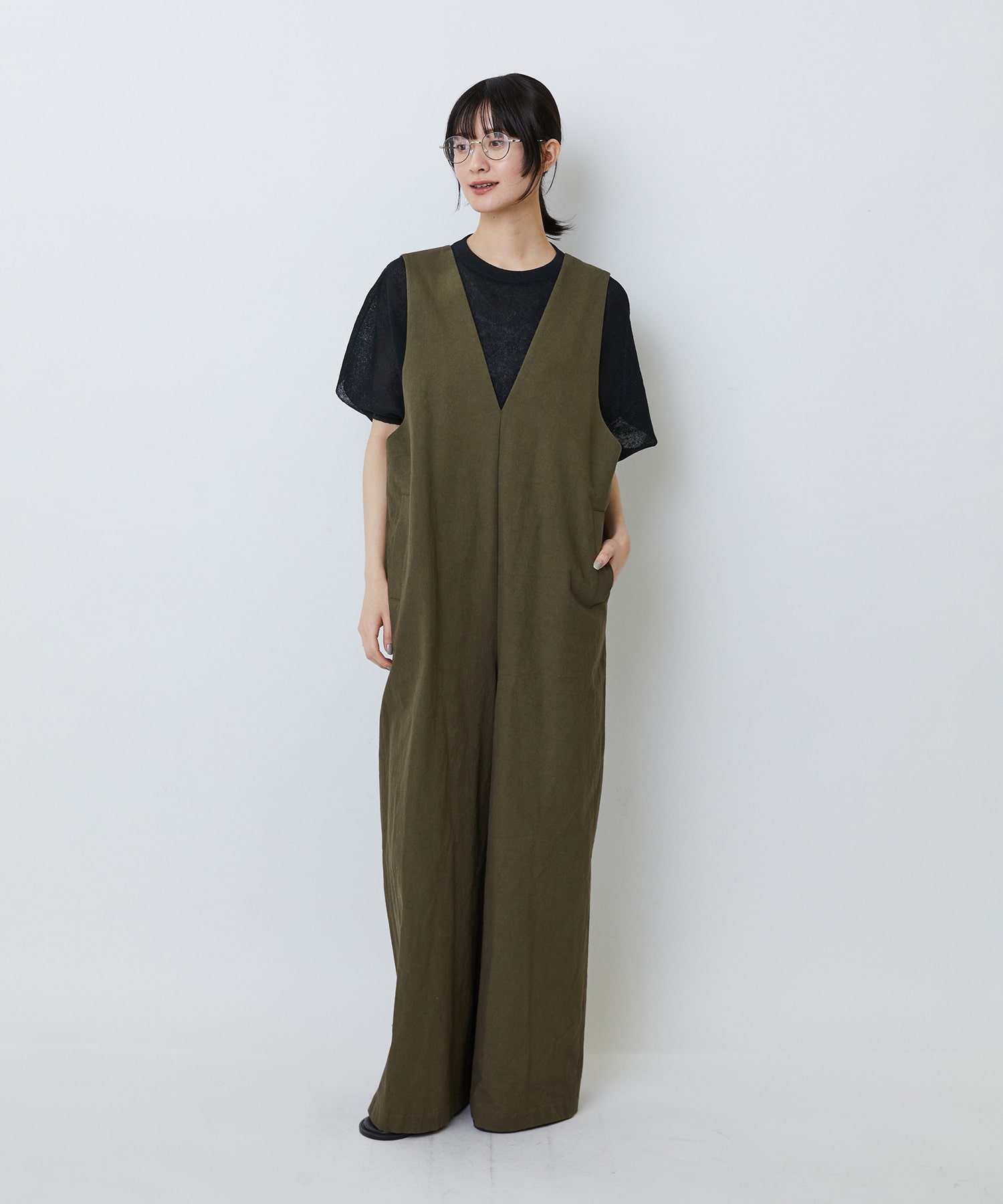 【LOISIR】【MTサイズ有り】グランジコットンポプリンオールインワン 詳細画像 ブラウン 1