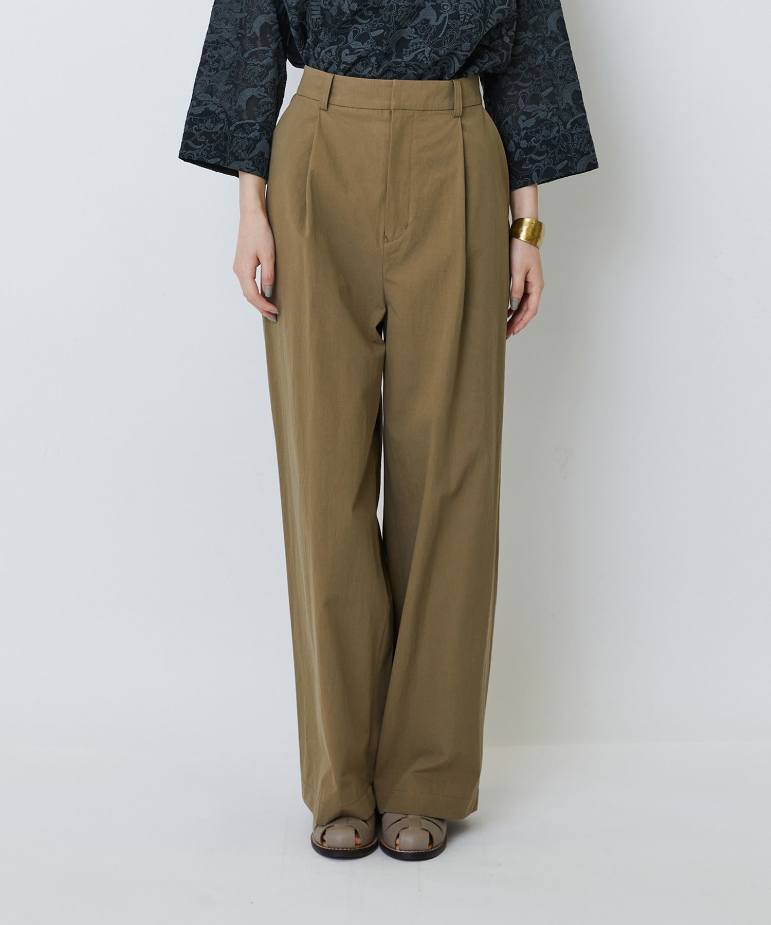 【LOISIR】【MTサイズ有り】コットンダンプワイドパンツ 詳細画像 カーキ 14