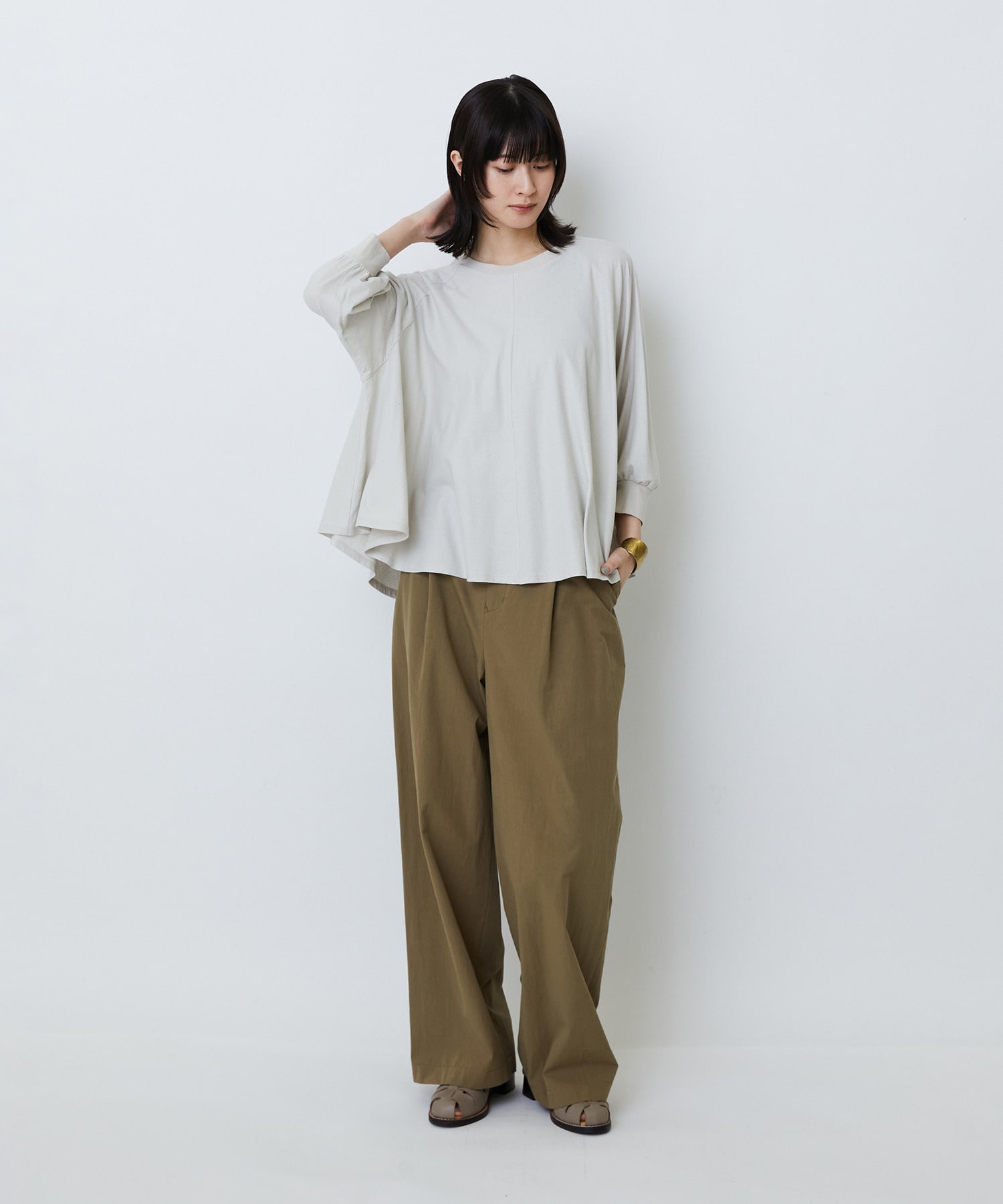 【LOISIR】【MTサイズ有り】コットンダンプワイドパンツ 詳細画像 カーキ 6