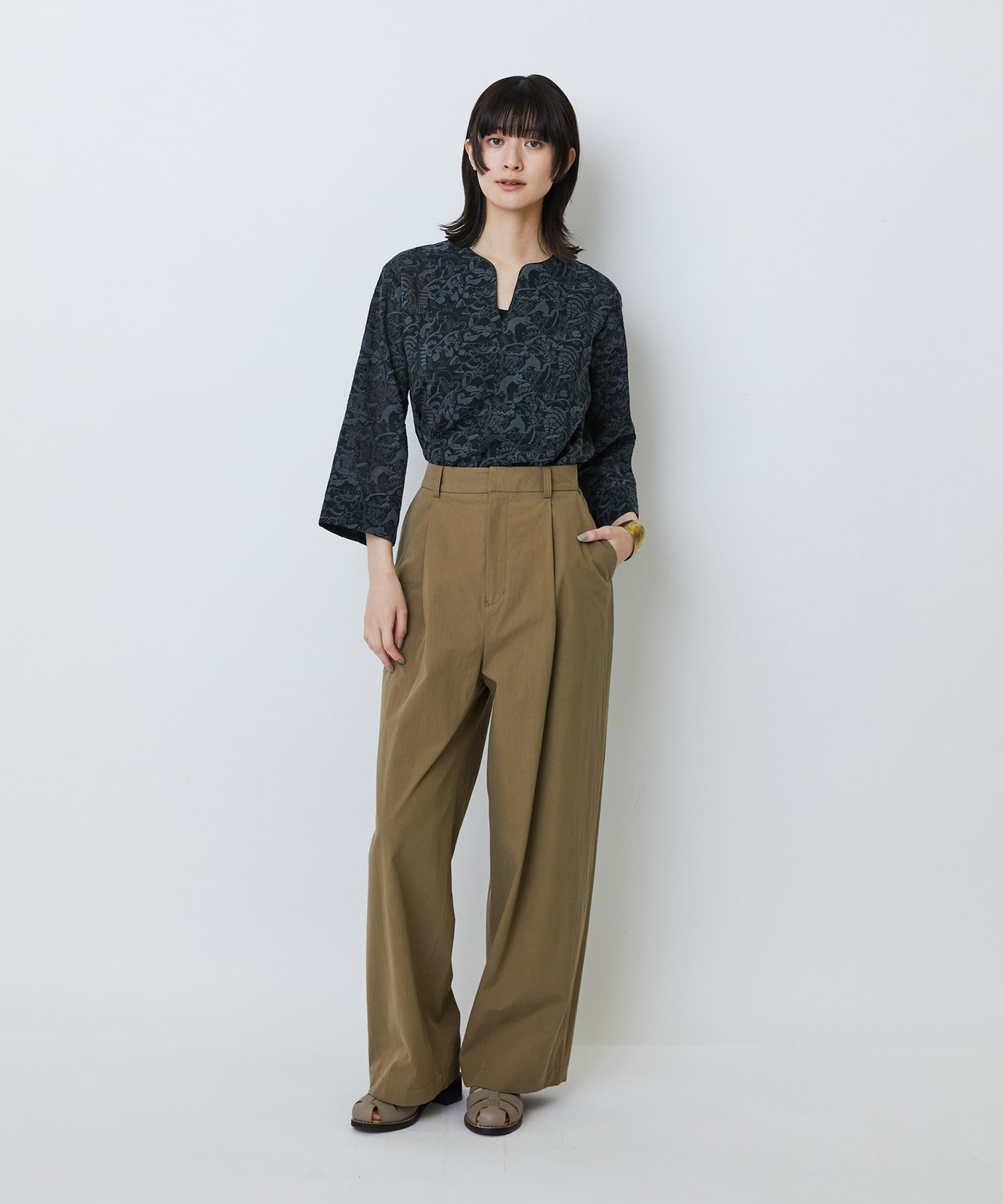 【LOISIR】【MTサイズ有り】コットンダンプワイドパンツ 詳細画像 カーキ 8