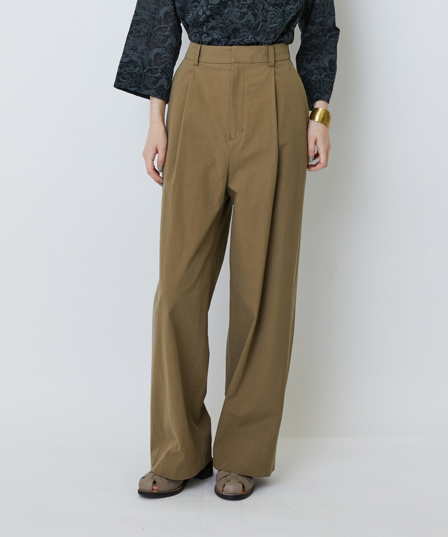 【LOISIR】【MTサイズ有り】コットンダンプワイドパンツ 詳細画像 カーキ 1
