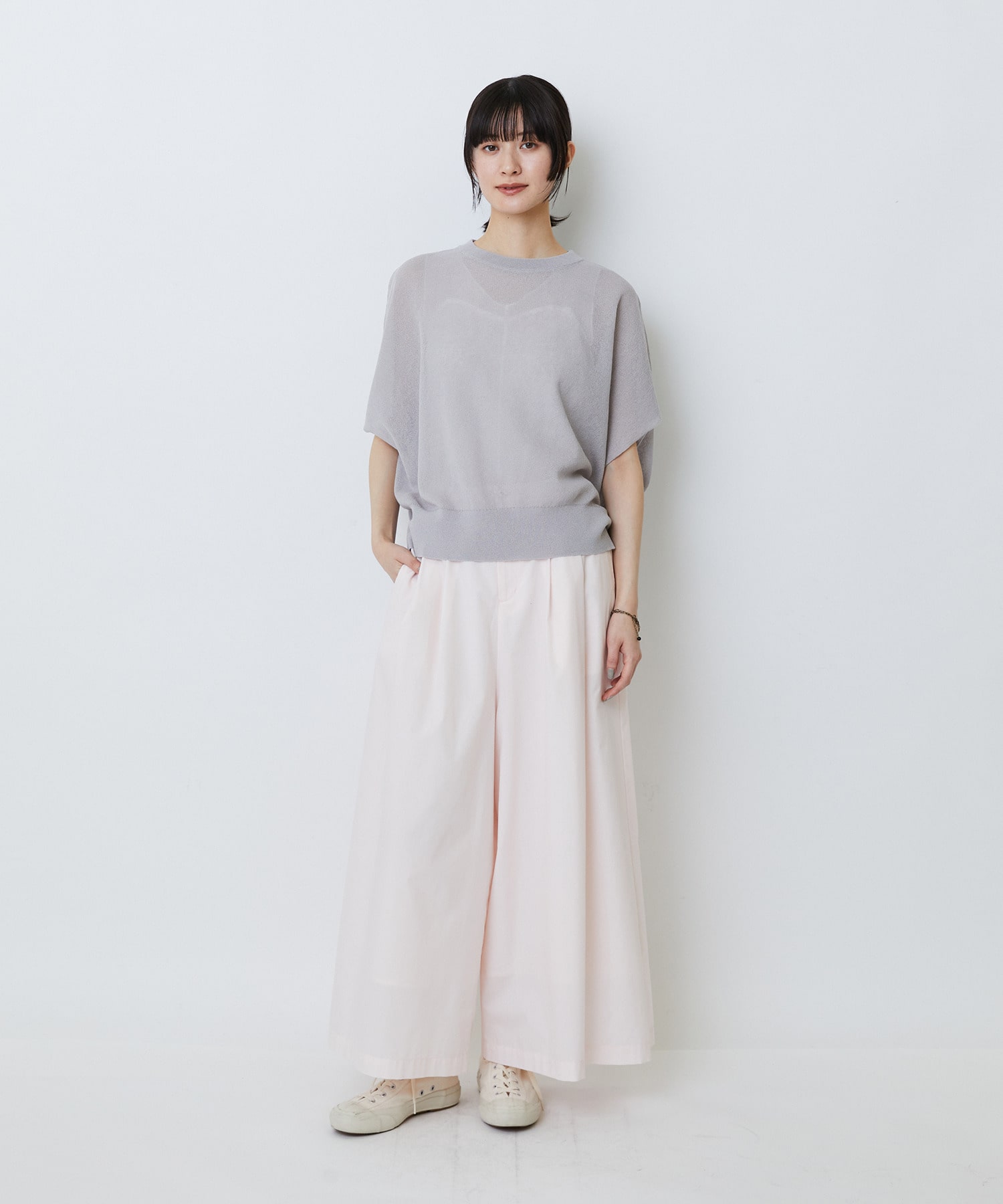【LOISIR】【MTサイズ有り】エステルコットンガウチョパンツ 詳細画像 グレー 1