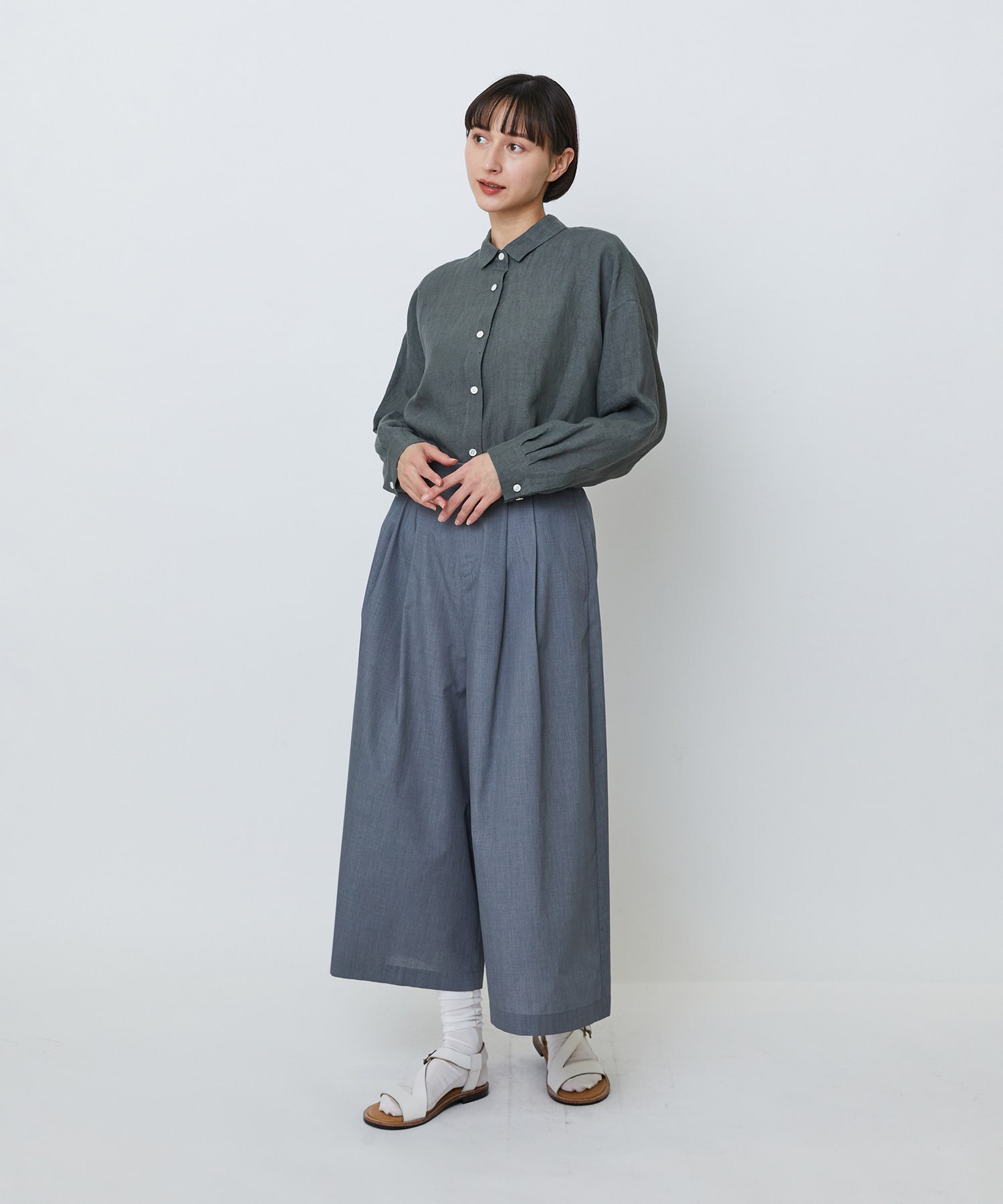 【LOISIR】【MTサイズ有り】エステルコットンガウチョパンツ 詳細画像 グレー 5