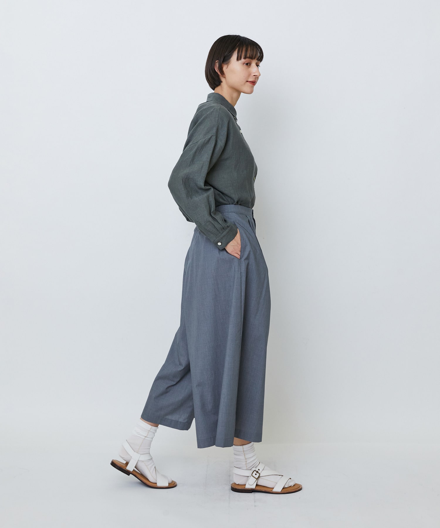 【LOISIR】【MTサイズ有り】エステルコットンガウチョパンツ 詳細画像 グレー 6