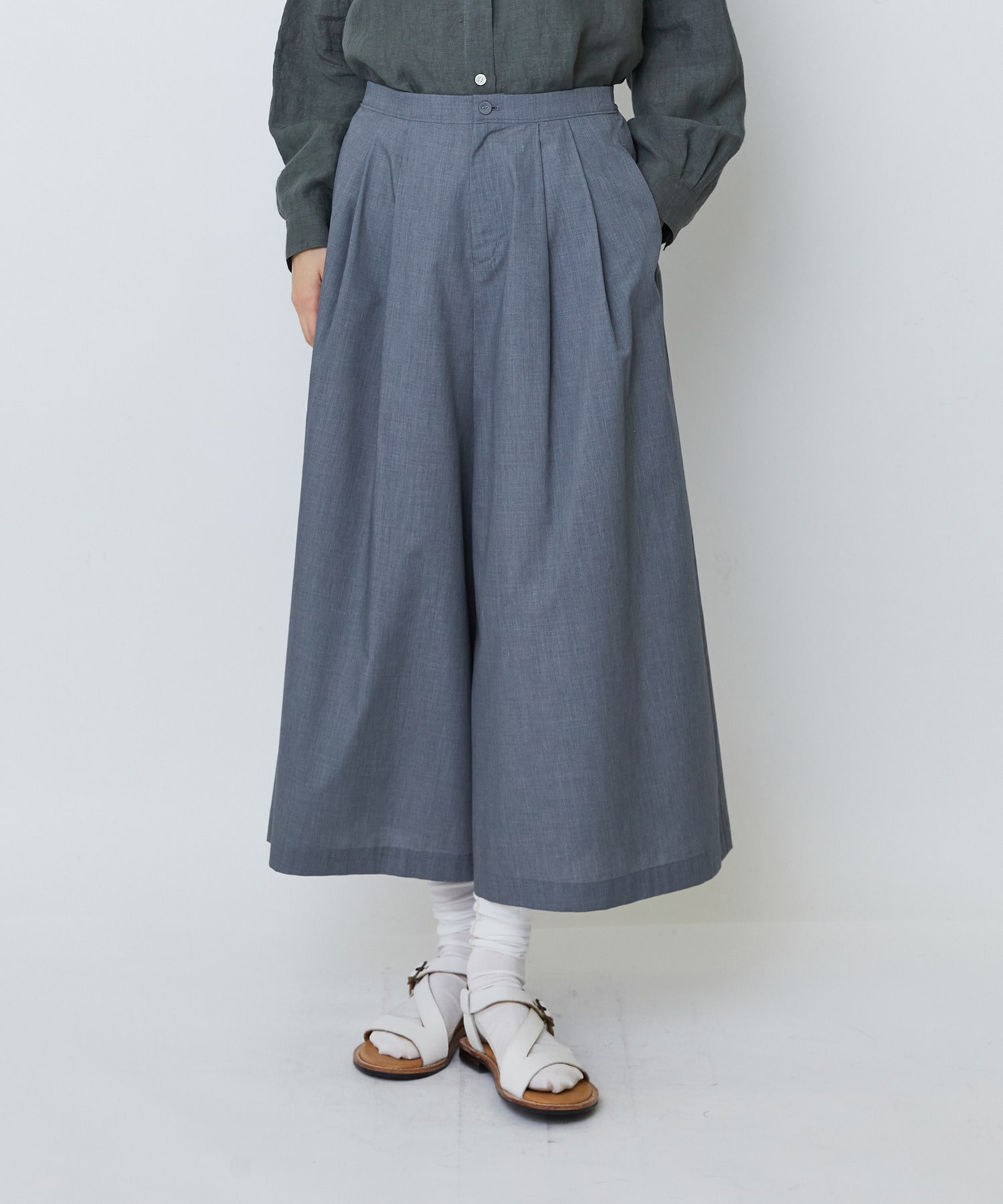 【LOISIR】【MTサイズ有り】エステルコットンガウチョパンツ 詳細画像 グレー 1