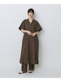 【LOISIR】コットンリネンクロス刺繍入りイージーパンツ 詳細画像 カーキ 1