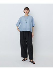 【LOISIR】コットンリネンクロス刺繍入りイージーパンツ 詳細画像 カーキ 7