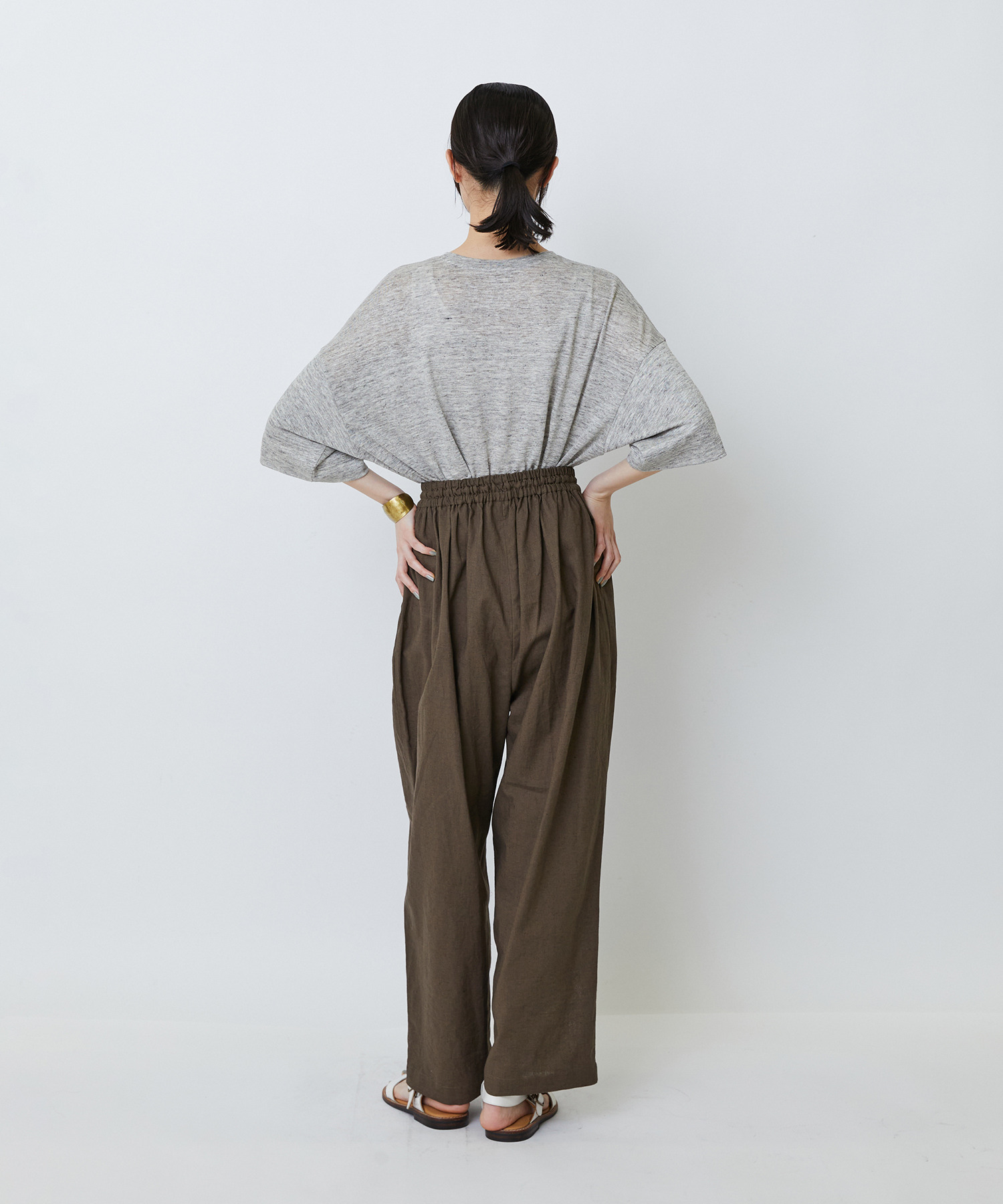 【LOISIR】コットンリネンクロス刺繍入りイージーパンツ 詳細画像 カーキ 5