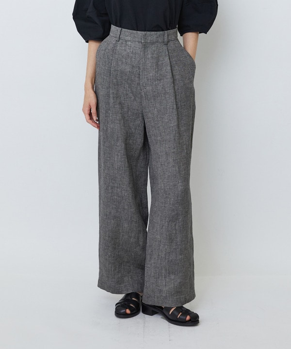 【LOISIR】【MTサイズ有り】リネンツイルワイドパンツ
